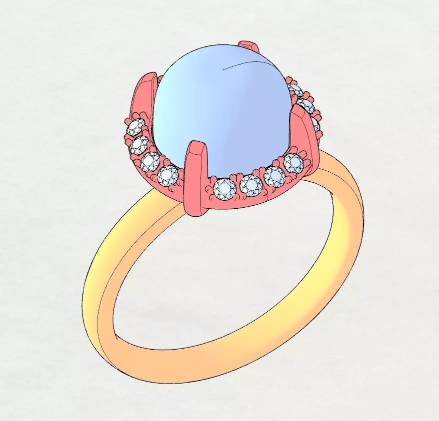 Ring Cabochon and Halo 3D print model_0