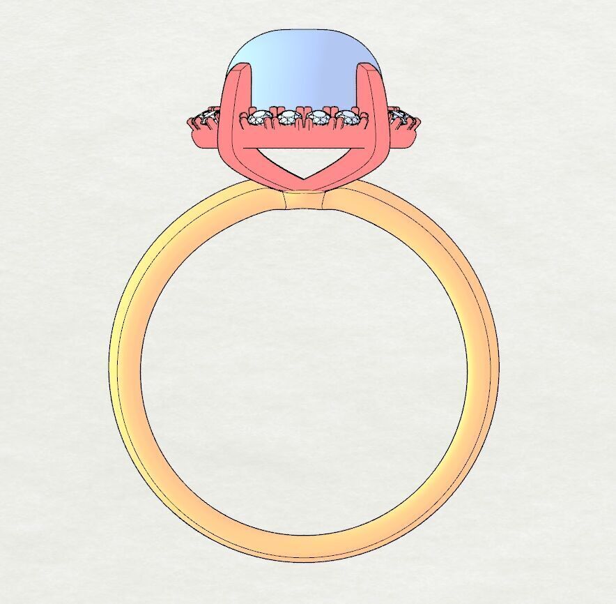 Ring Cabochon and Halo 3D print model_3