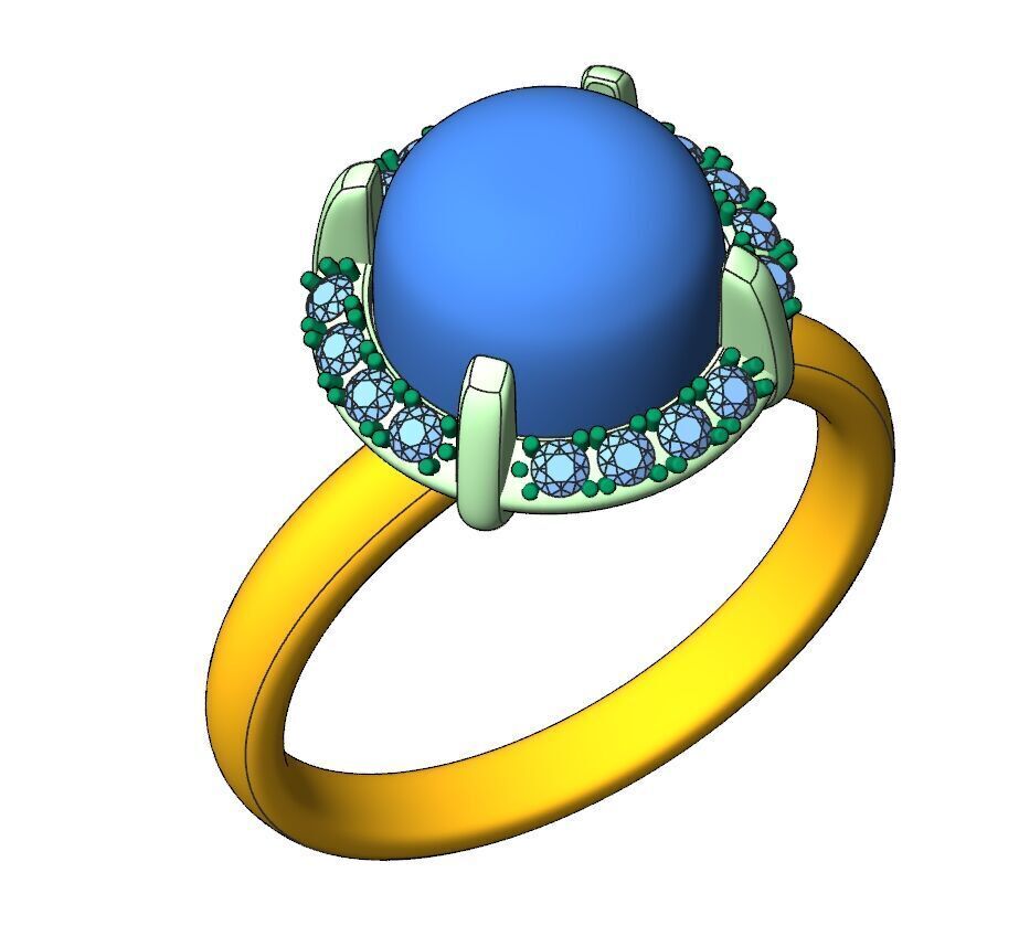 Ring Cabochon and Halo 3D print model_9