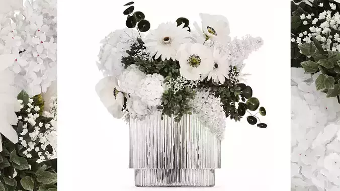 White bouquet of flowers  hydrangea lilac poppy 484