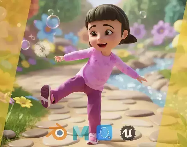 Stylized Cartoon Girl Cute 3D Toon