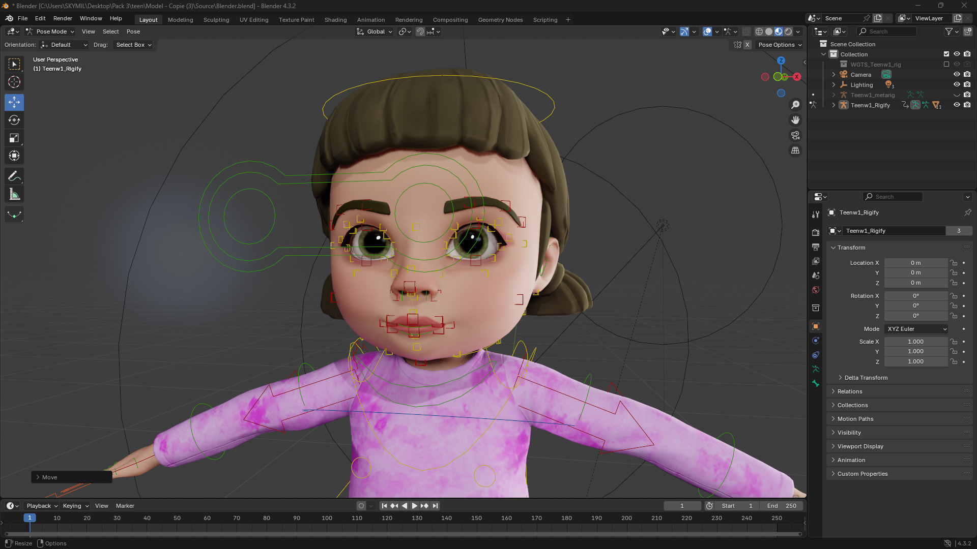 Stylized Cartoon Girl Cute 3D Toon Low-poly 3D model_16