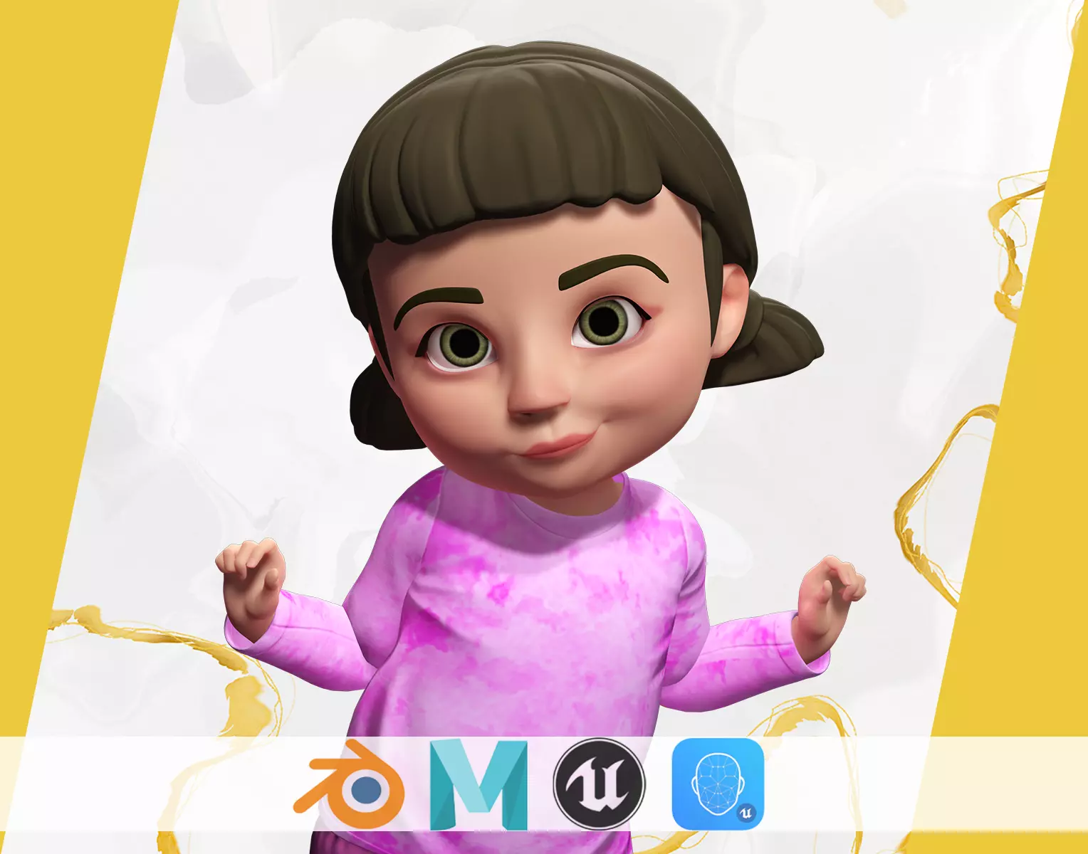 Stylized Cartoon Girl Cute 3D Toon Low-poly 3D model_0