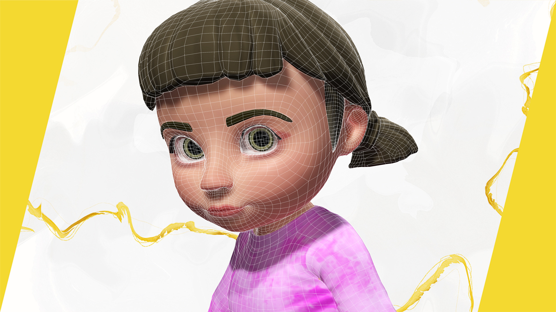 Stylized Cartoon Girl Cute 3D Toon Low-poly 3D model_1
