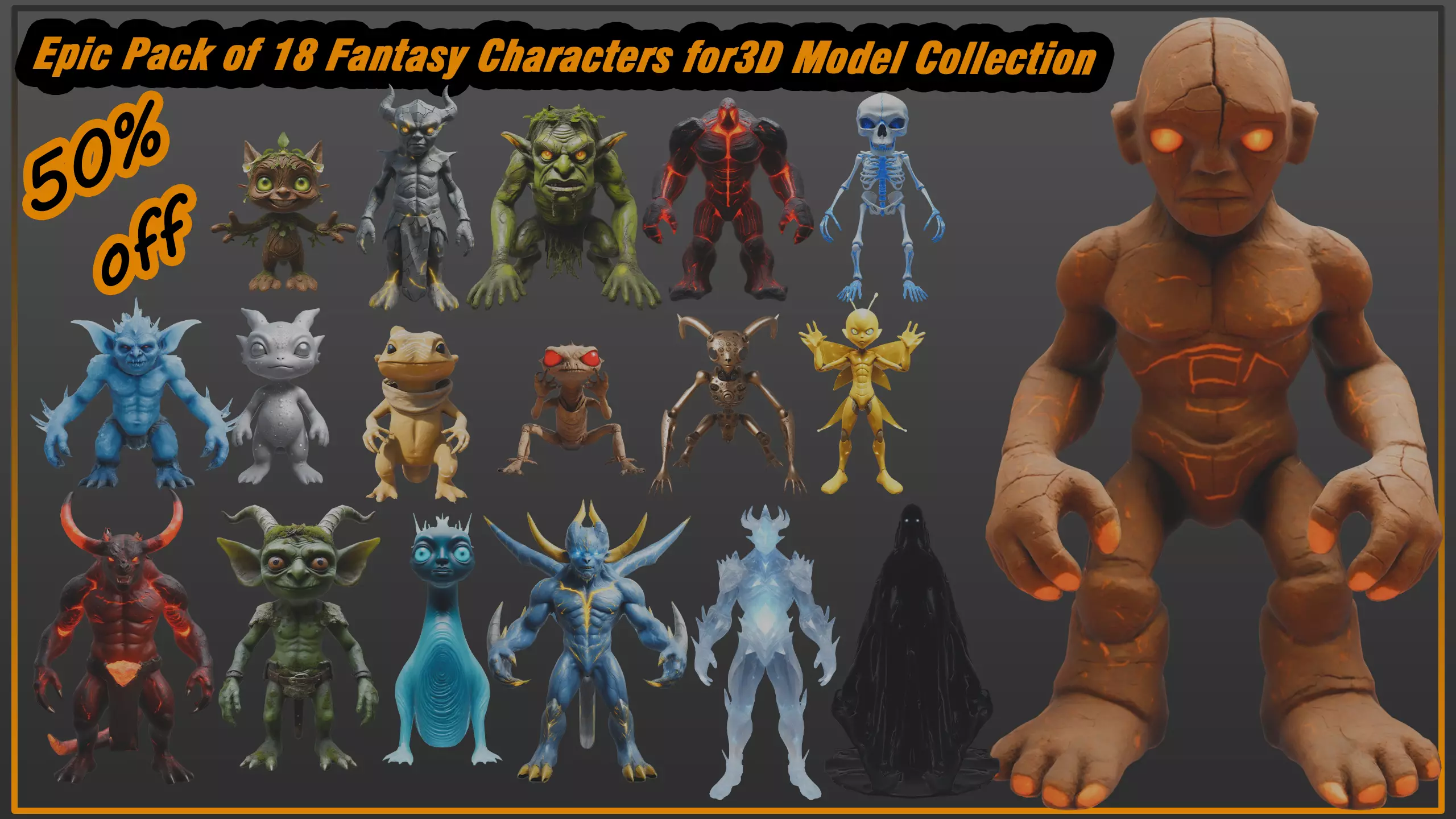 Epic Pack of 18 Fantasy Characters for Games  Animations 3D Model Collection_0