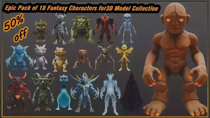 Epic Pack of 18 Fantasy Characters for Games  Animations 3D Model Collection