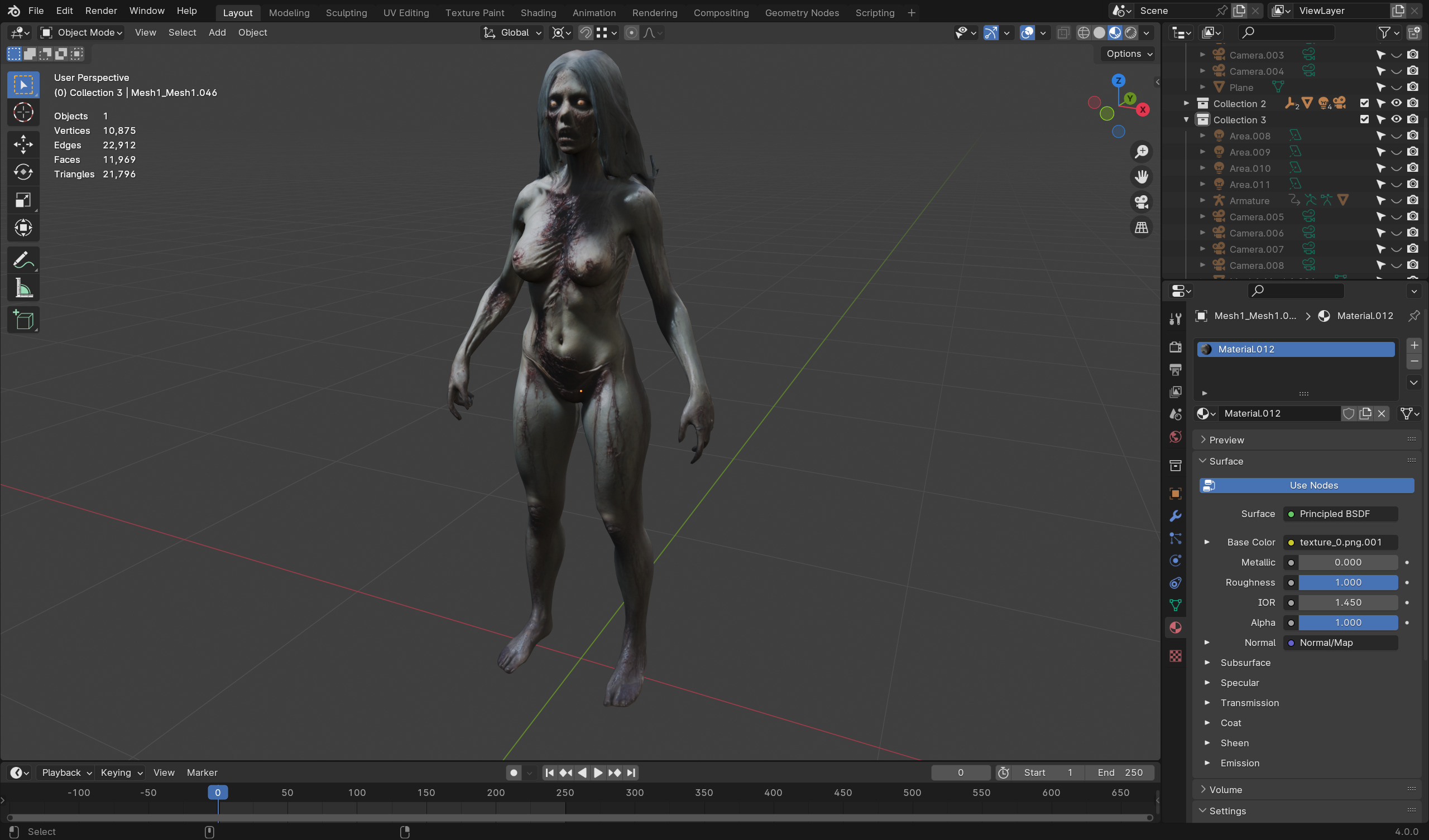 Female Zombie - Low Poly Rigged Animated Model Low-poly 3D model_4