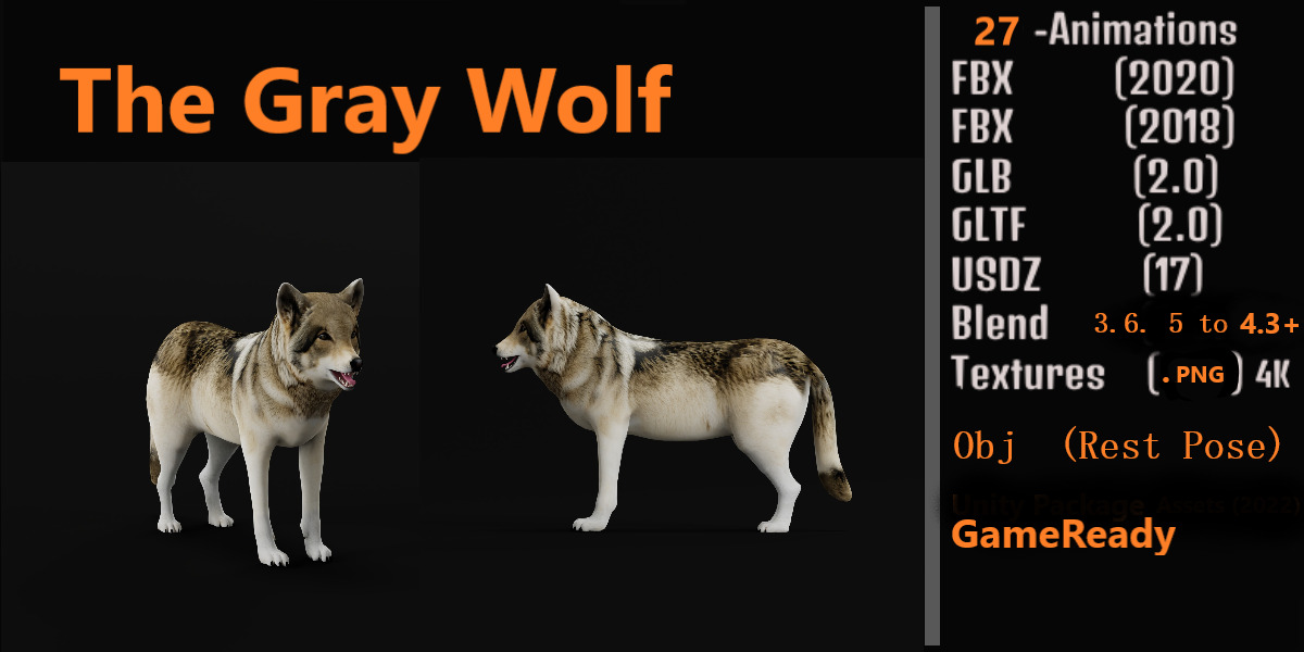 The Grey Wolf Low-poly 3D model_2