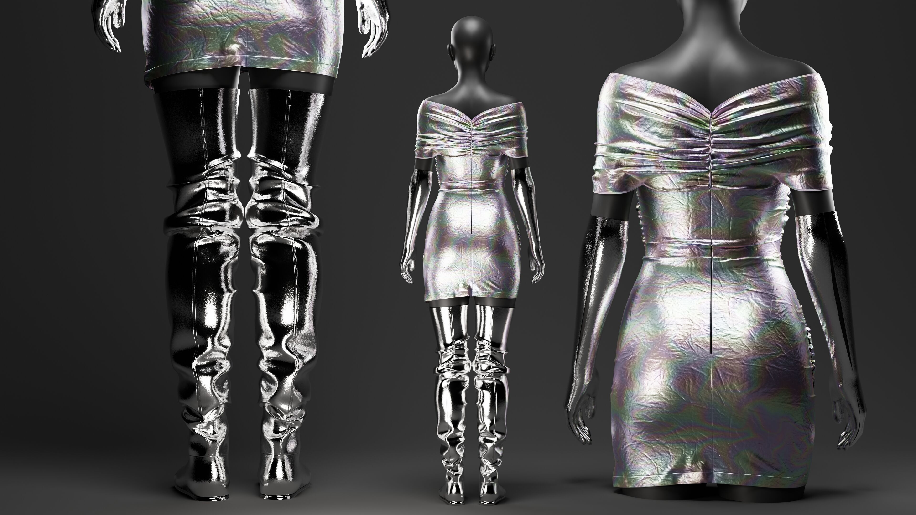 Futuristic Womens Dress and Accessories Set 3D model_7
