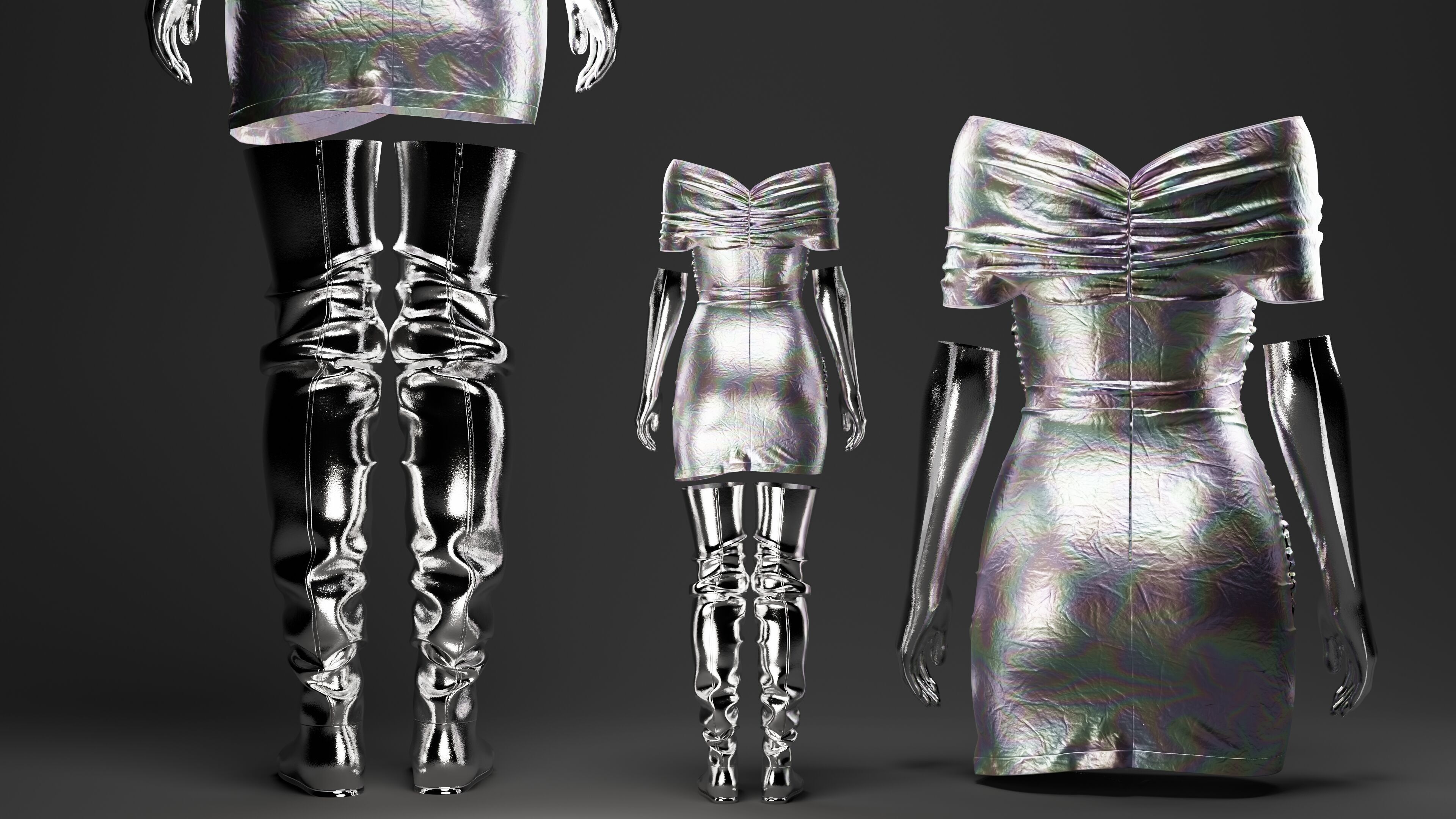 Futuristic Womens Dress and Accessories Set 3D model_8