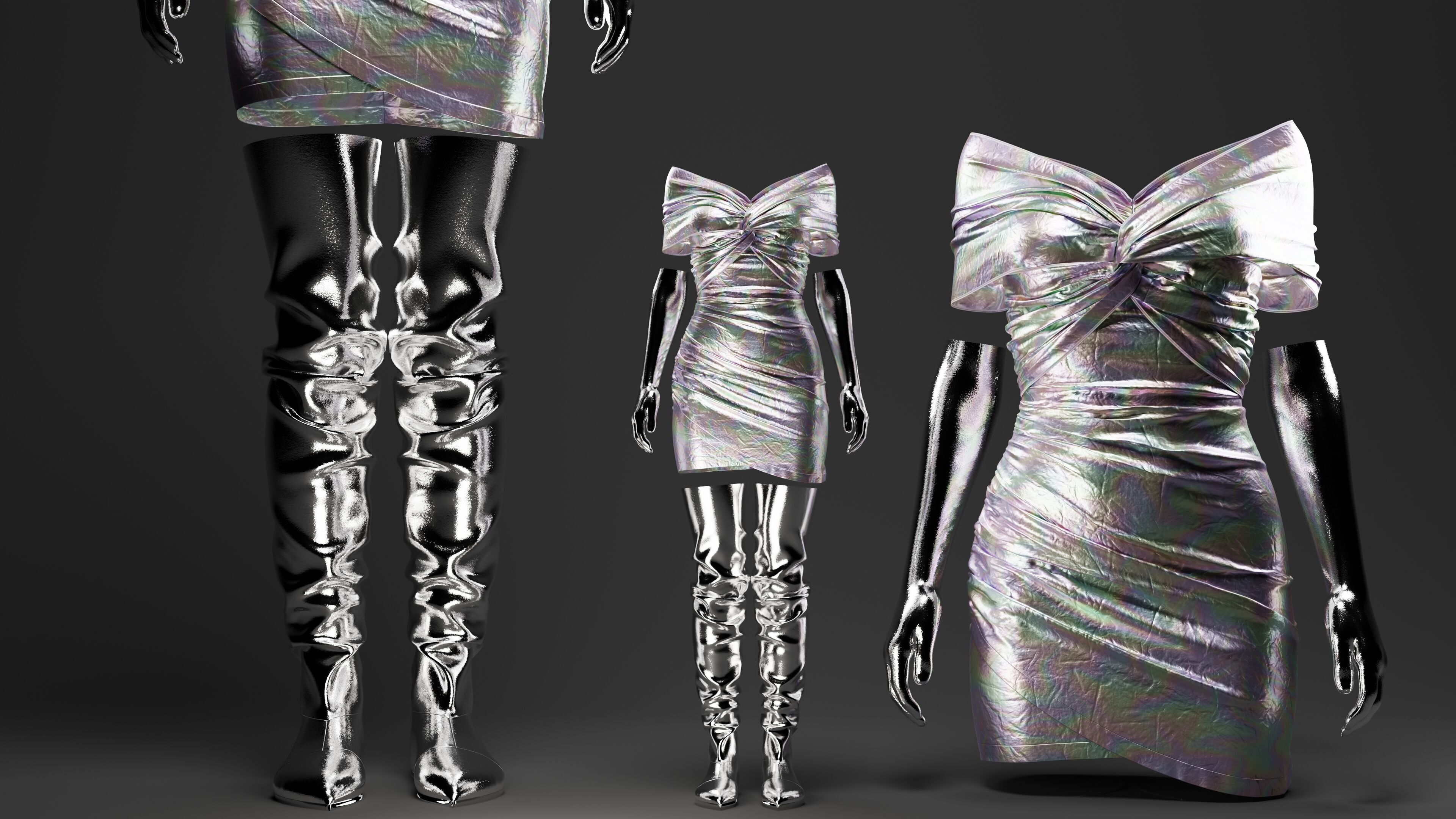 Futuristic Womens Dress and Accessories Set 3D model_6