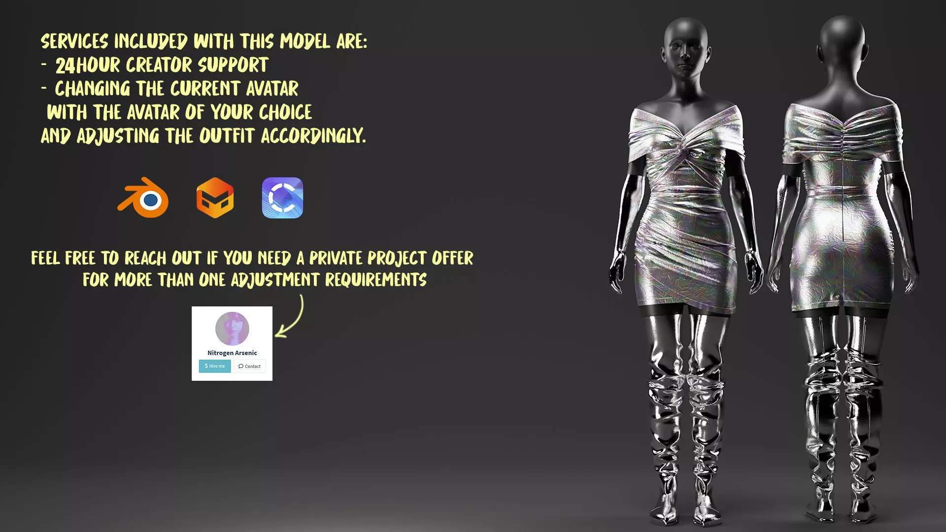 Futuristic Womens Dress and Accessories Set 3D model_0