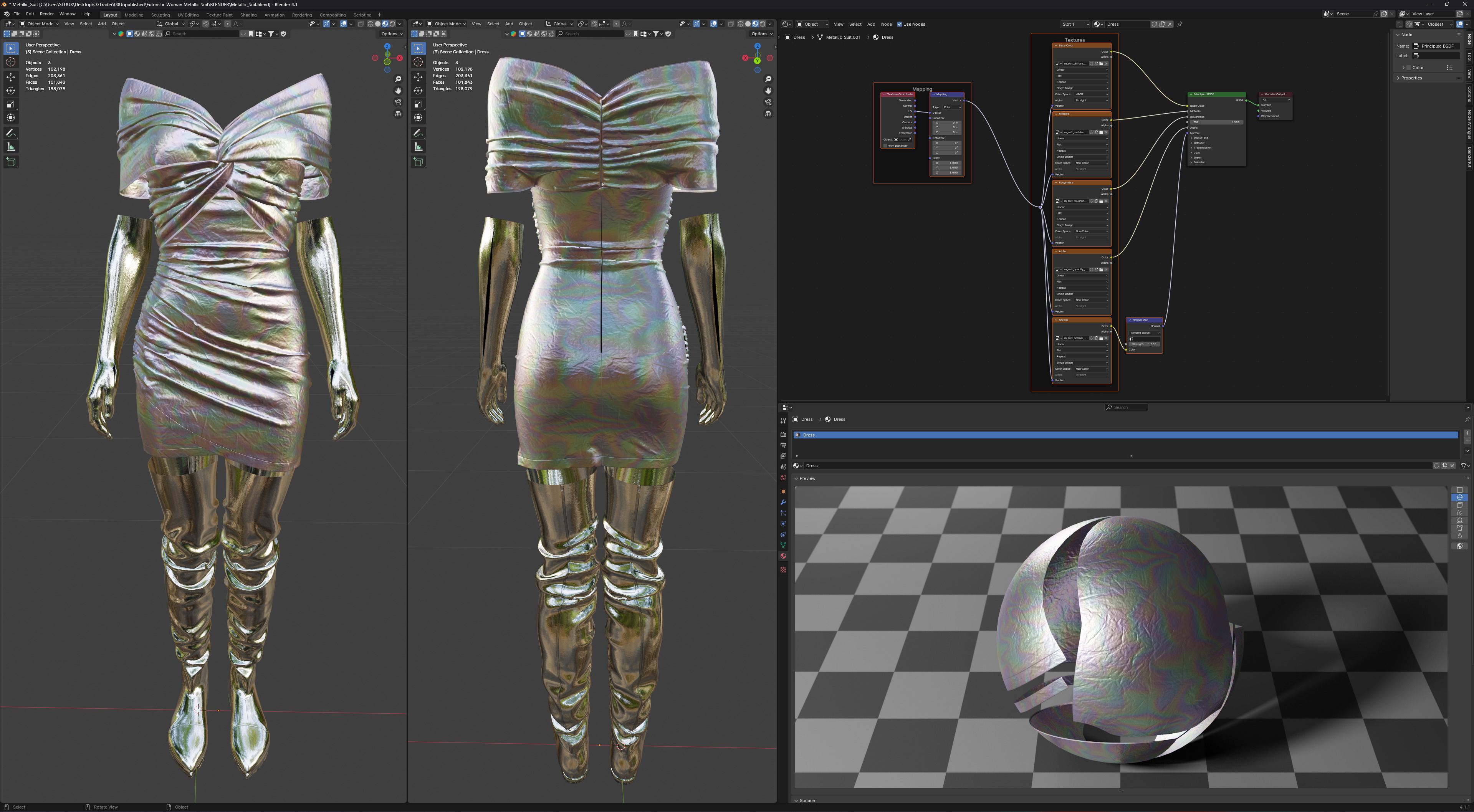 Futuristic Womens Dress and Accessories Set 3D model_9