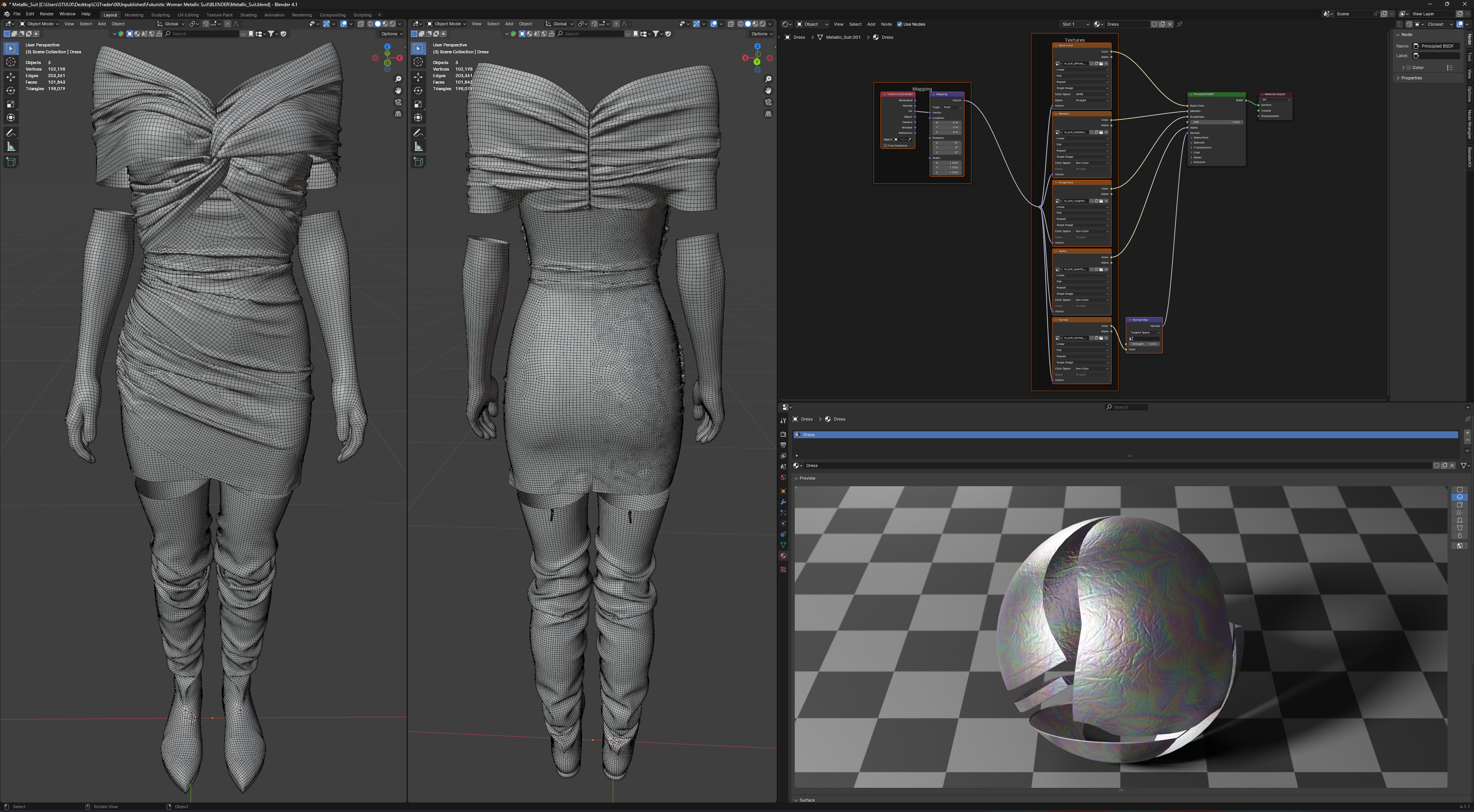 Futuristic Womens Dress and Accessories Set 3D model_10