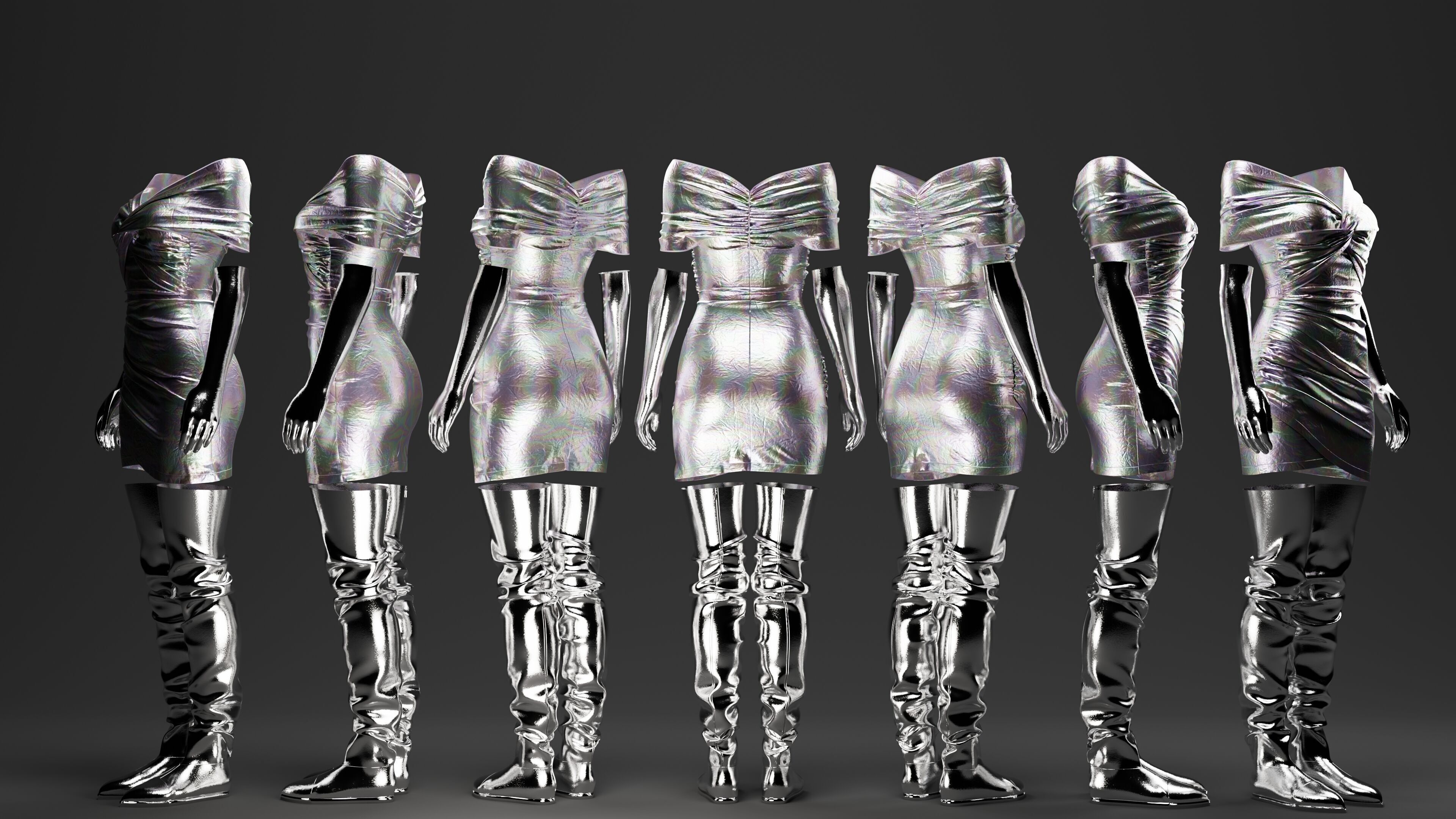 Futuristic Womens Dress and Accessories Set 3D model_4