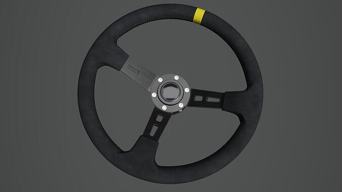 Steering Wheel 01 - Variation B - Black Stiches Low-poly 3D model 4