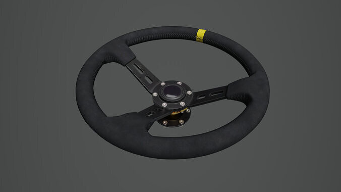 Steering Wheel 01 - Variation B - Black Stiches Low-poly 3D model 5