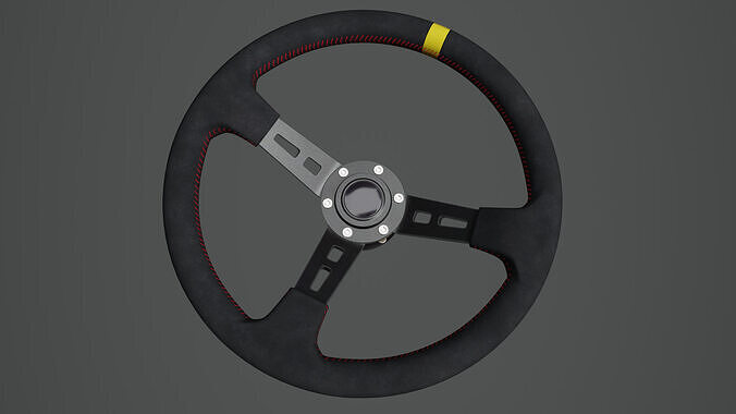 Steering Wheel 01 - Variation B - Red Stiches Low-poly 3D model 4