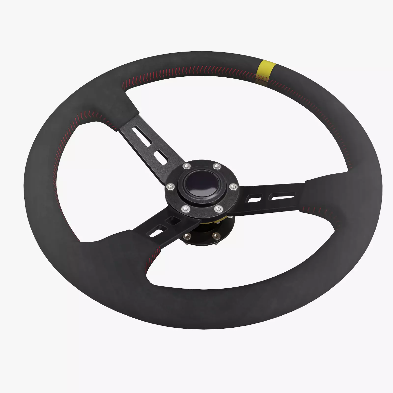 Steering Wheel 01 - Variation B - Red Stiches Low-poly 3D model_0