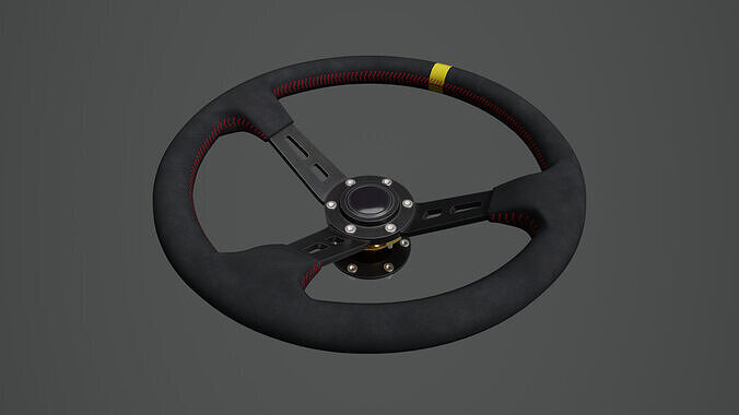 Steering Wheel 01 - Variation B - Red Stiches Low-poly 3D model 5