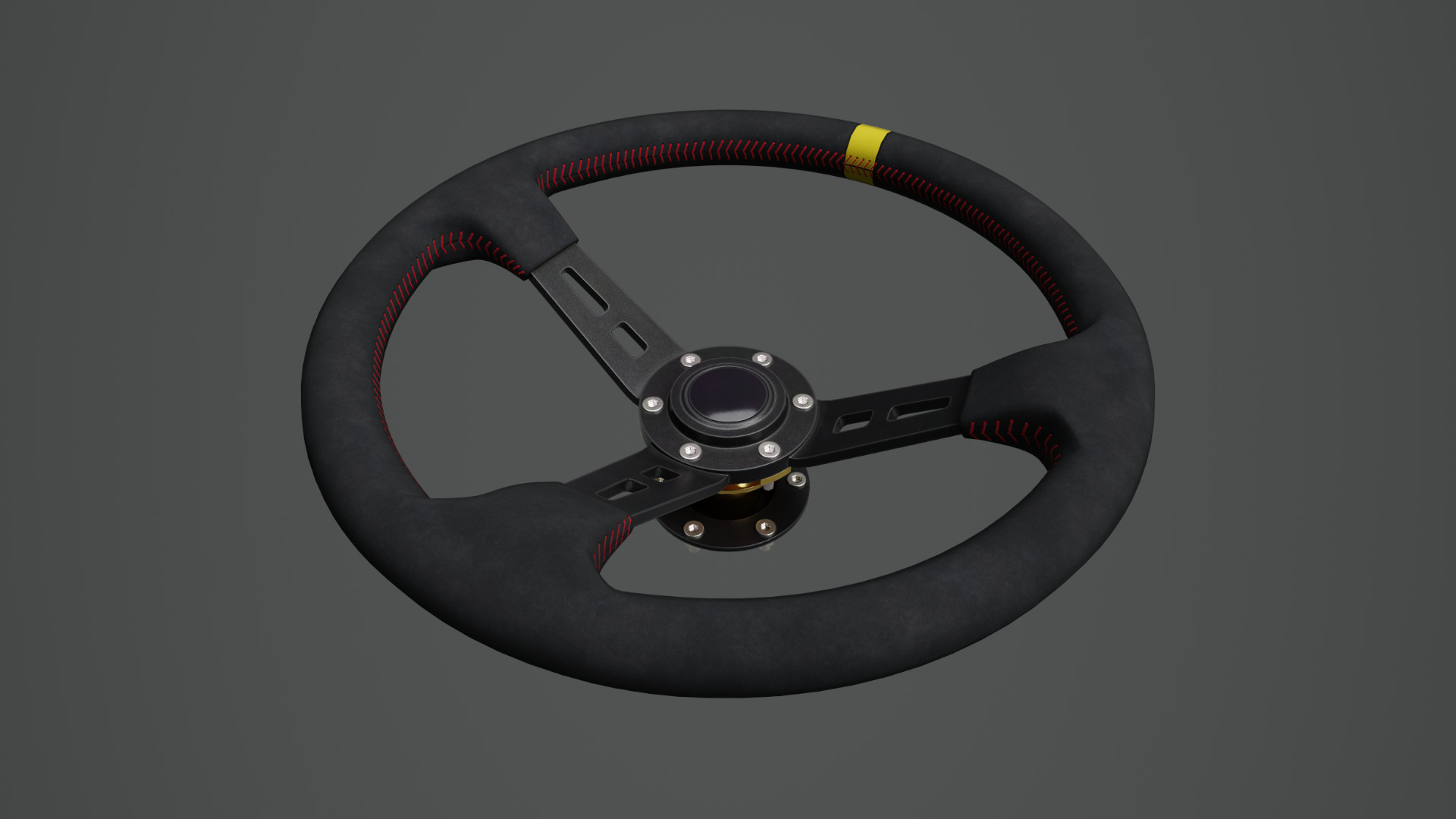 Steering Wheel 01 - Variation B - Red Stiches Low-poly 3D model_4