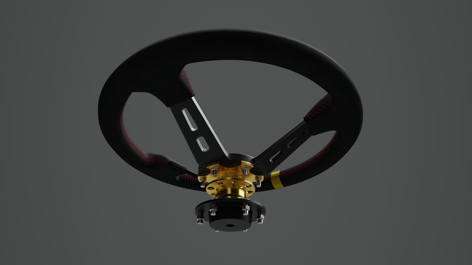Steering Wheel 01 - Variation B - Red Stiches Low-poly 3D model_7