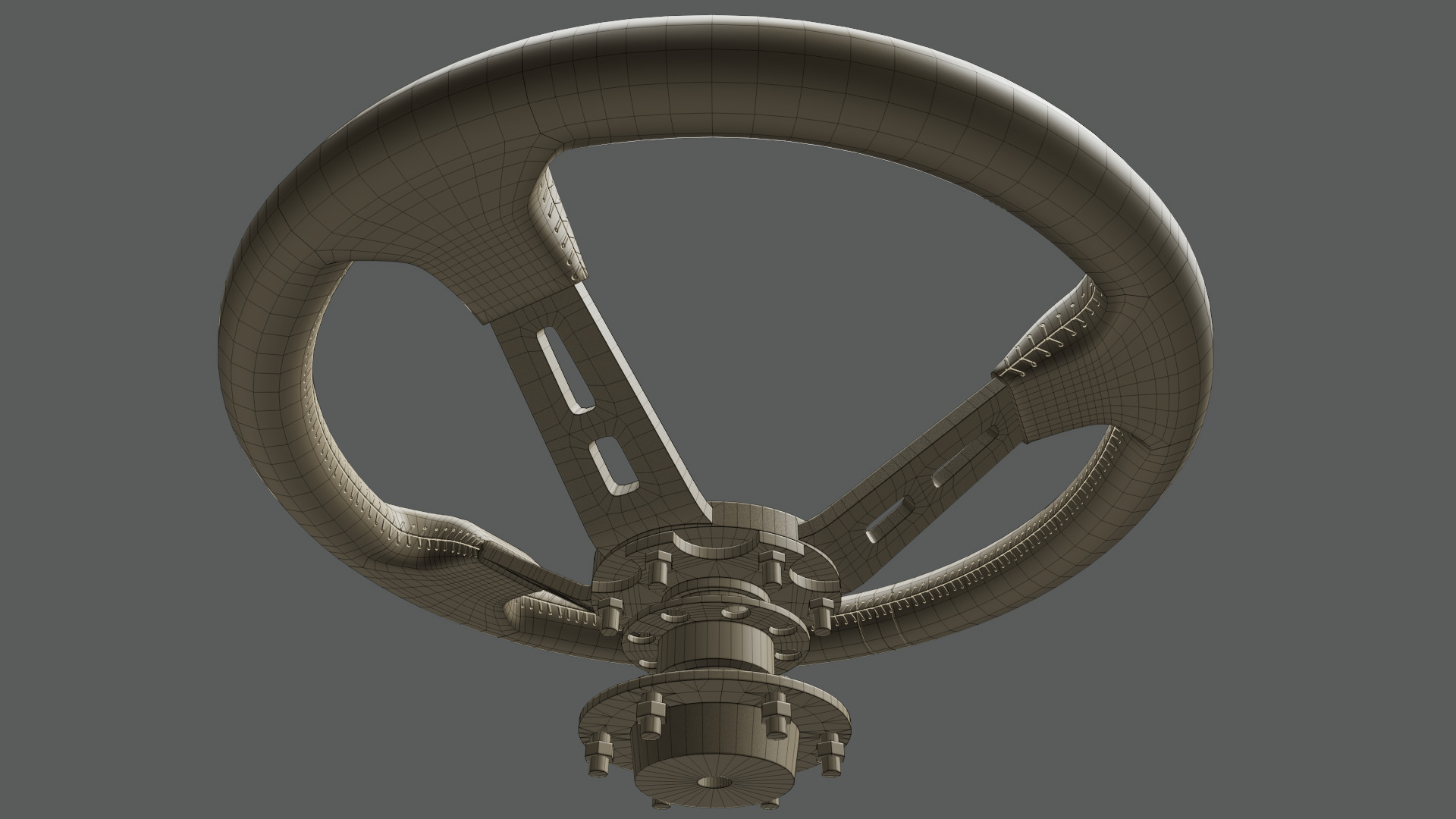 Steering Wheel 01 - Variation B - Red Stiches Low-poly 3D model_9