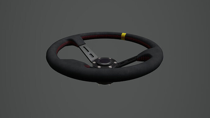 Steering Wheel 01 - Variation B - Red Stiches Low-poly 3D model 6