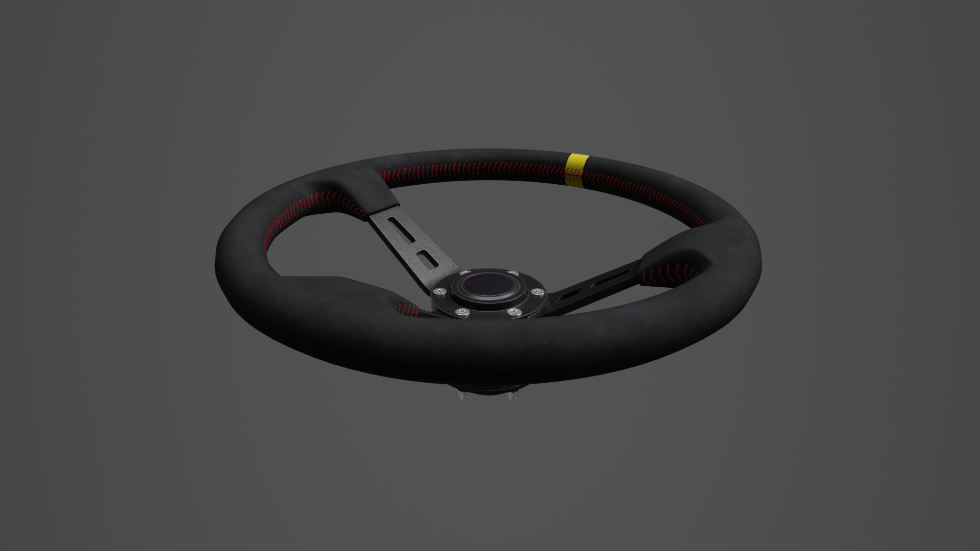 Steering Wheel 01 - Variation B - Red Stiches Low-poly 3D model_5