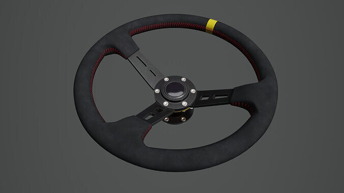 Steering Wheel 01 - Variation B - Red Stiches Low-poly 3D model 2