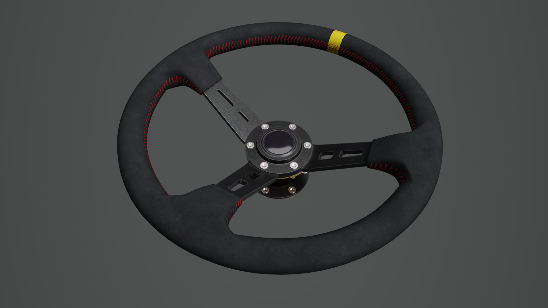 Steering Wheel 01 - Variation B - Red Stiches Low-poly 3D model_1