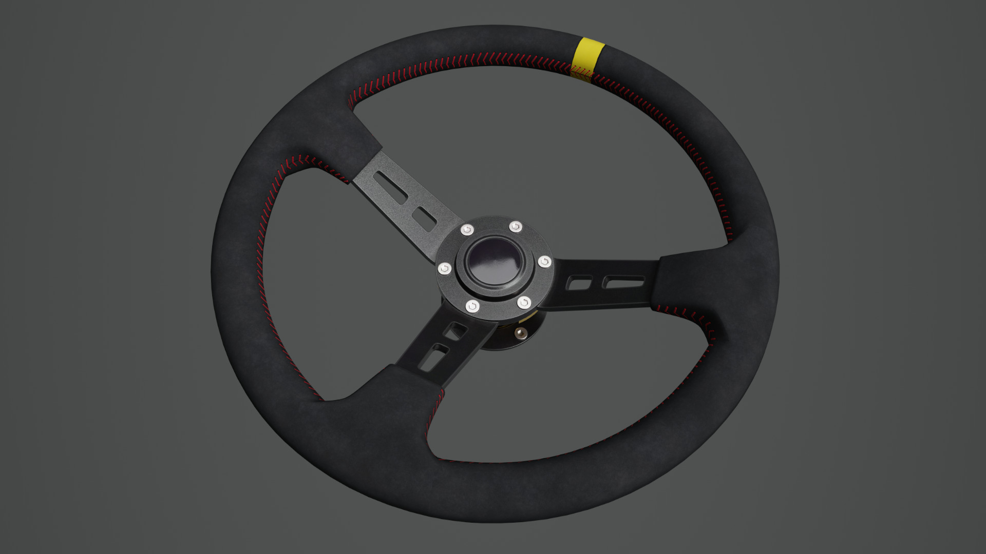 Steering Wheel 01 - Variation B - Red Stiches Low-poly 3D model_2