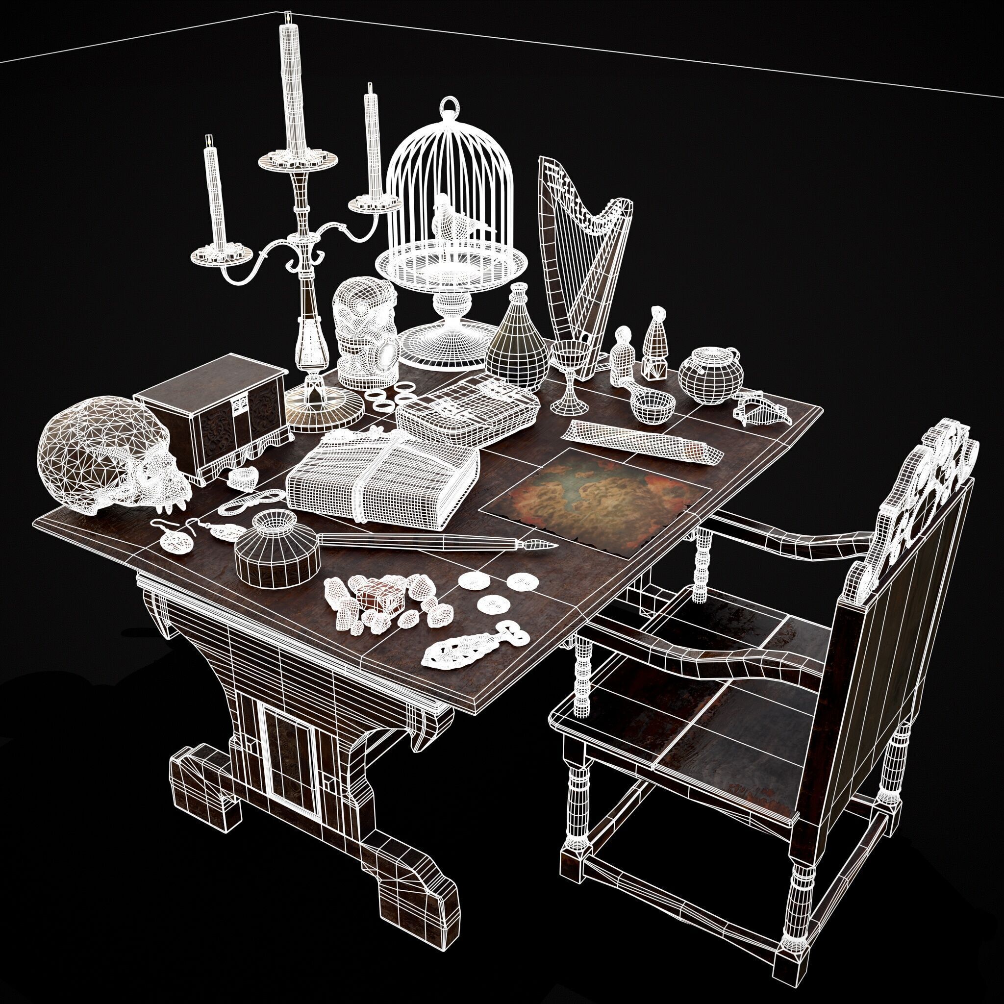 3D model Messy Study Desk VR / AR / low-poly | CGTrader
