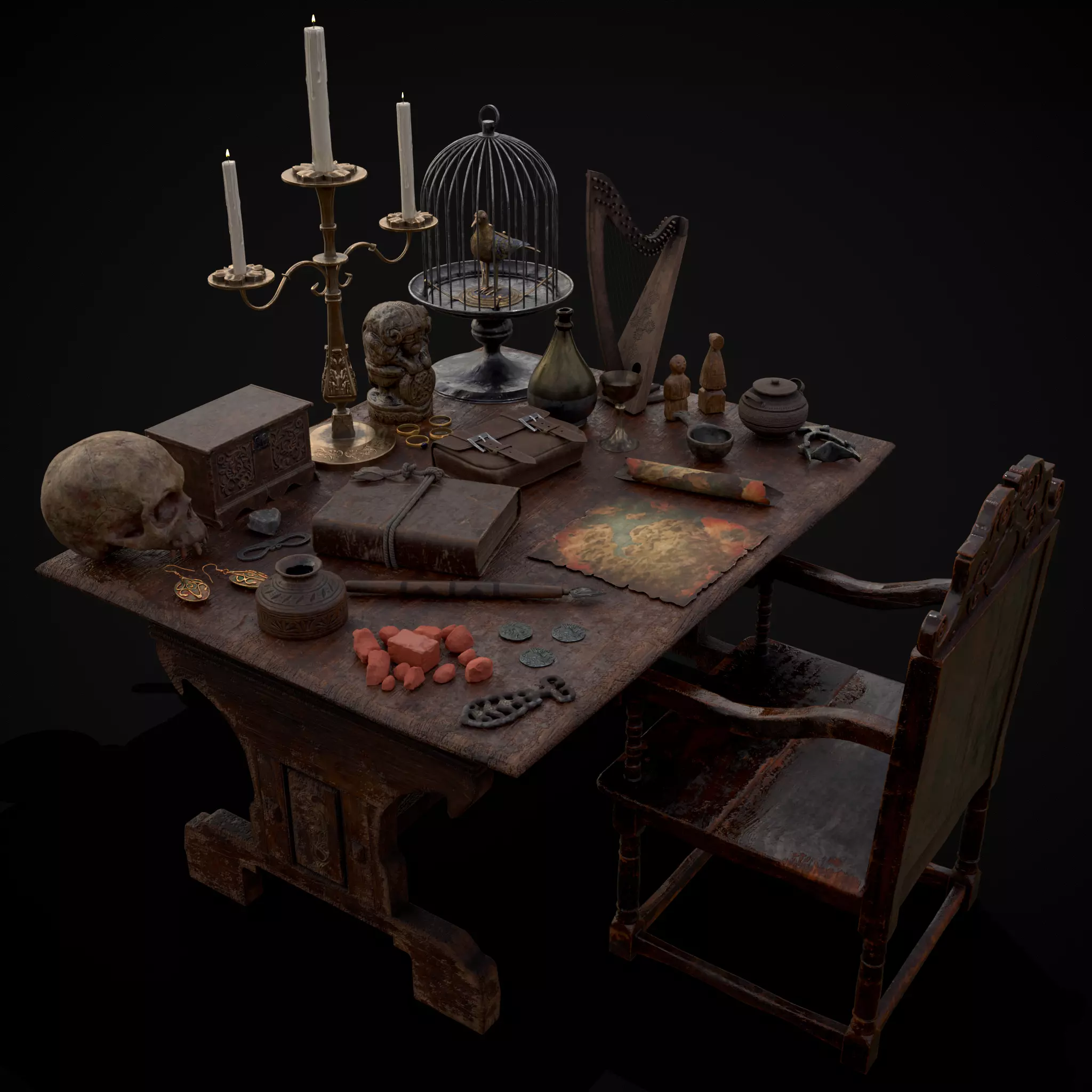 Messy Study Desk Low-poly 3D model