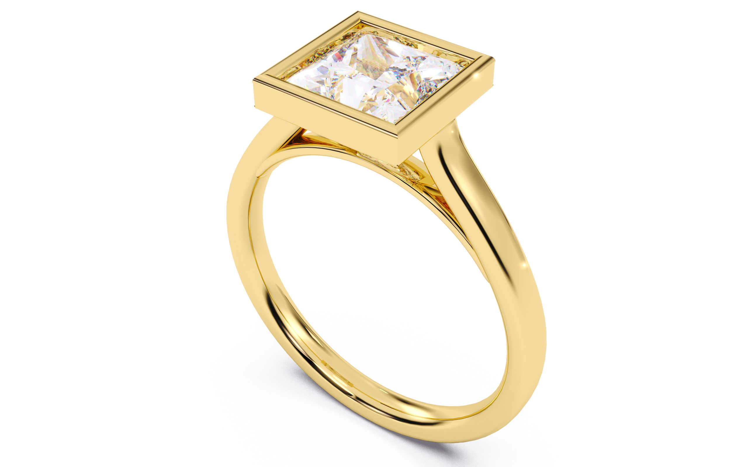Princess Diamond Bezel Setting Solitaire Diamond Ring 3D print model_9