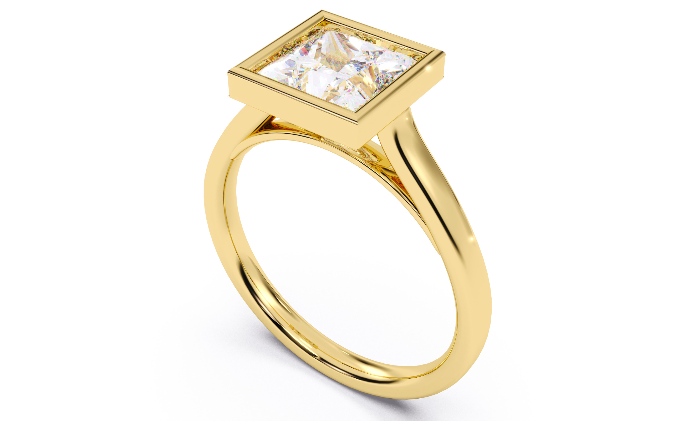 Princess Diamond Bezel Setting Solitaire Diamond Ring 3D print model_8