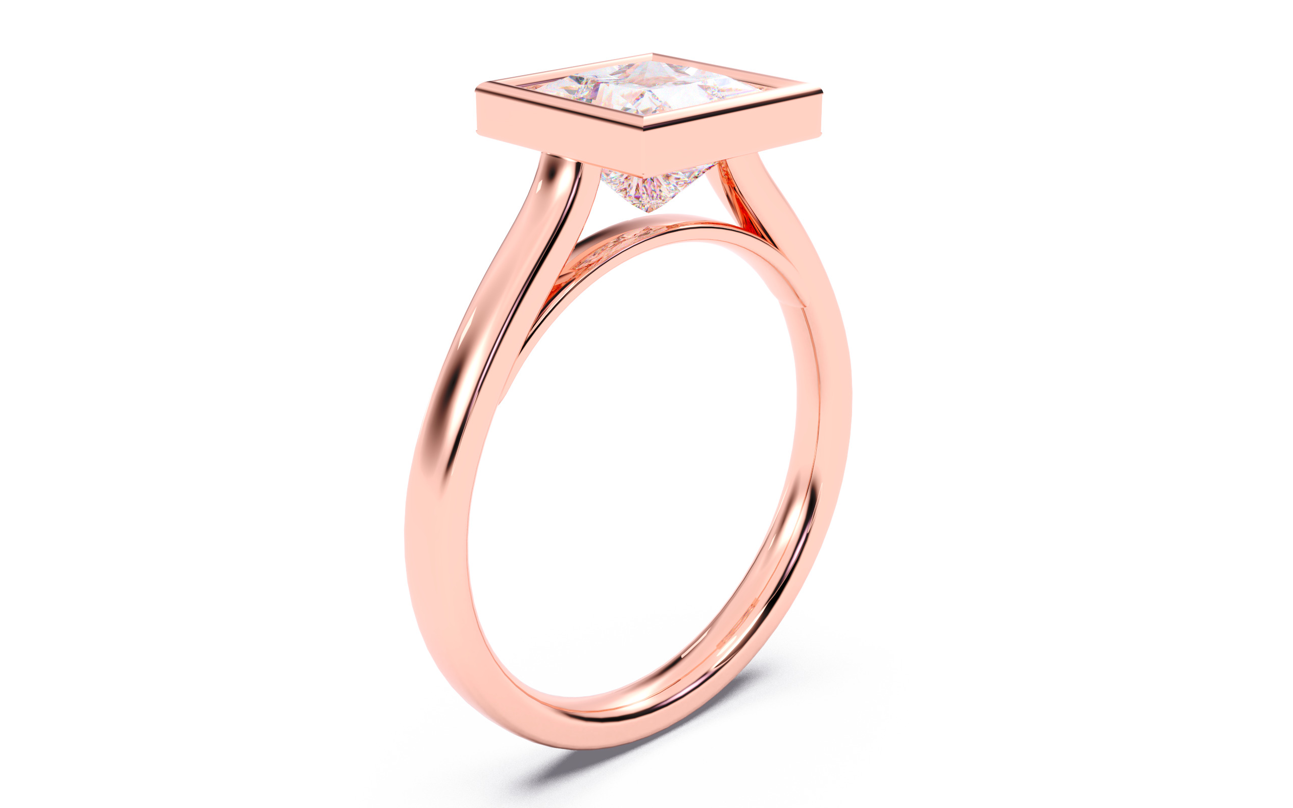 Princess Diamond Bezel Setting Solitaire Diamond Ring 3D print model_19