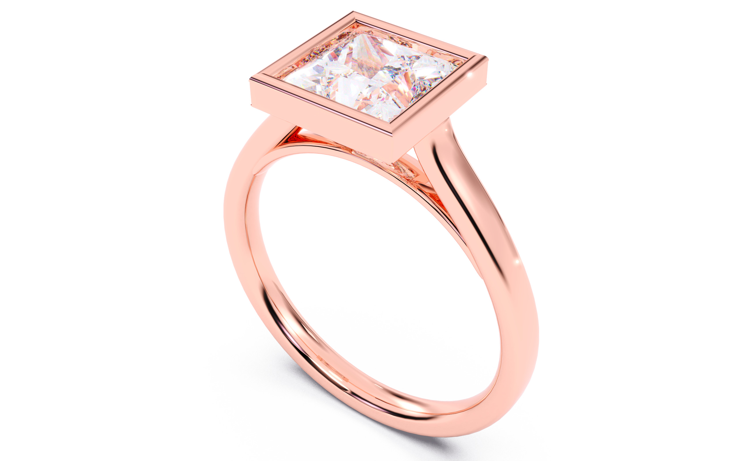 Princess Diamond Bezel Setting Solitaire Diamond Ring 3D print model_11