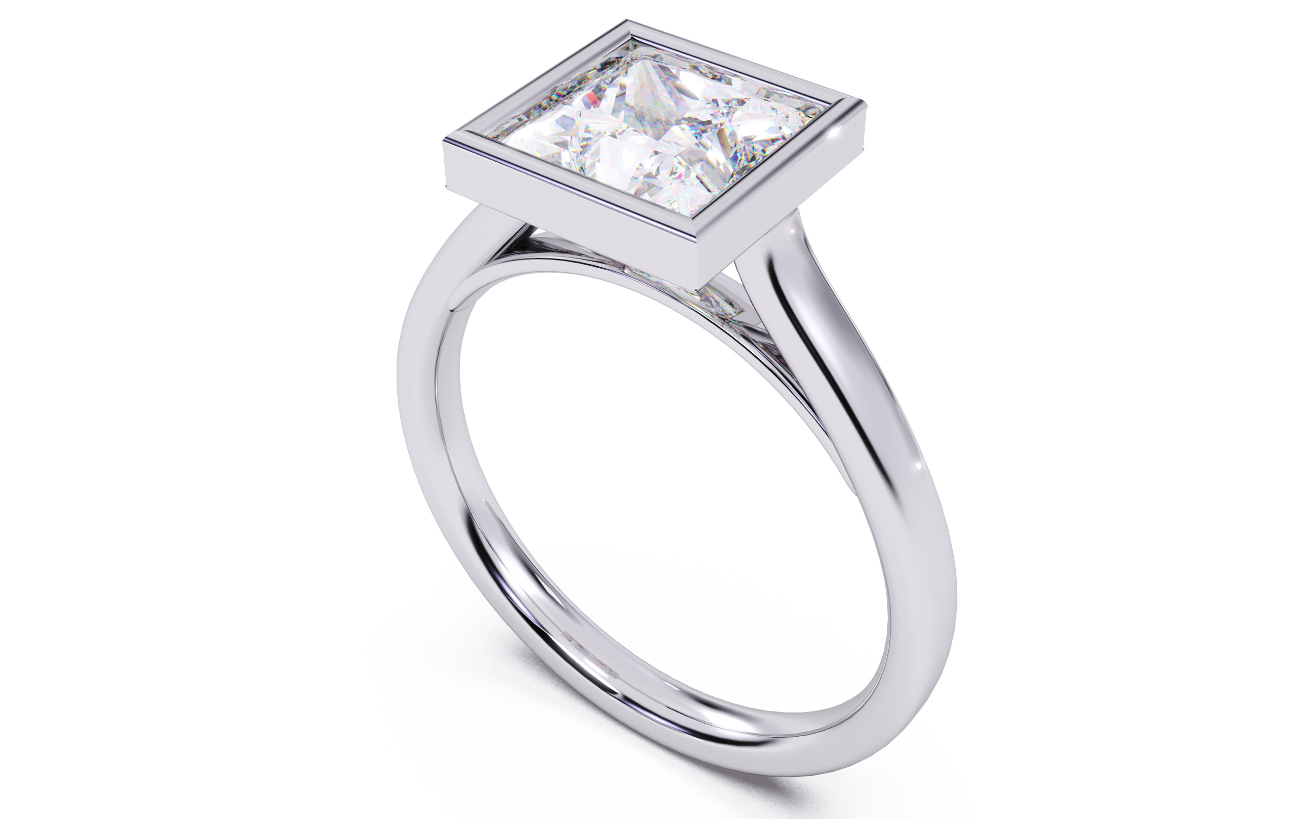 Princess Diamond Bezel Setting Solitaire Diamond Ring 3D print model_13