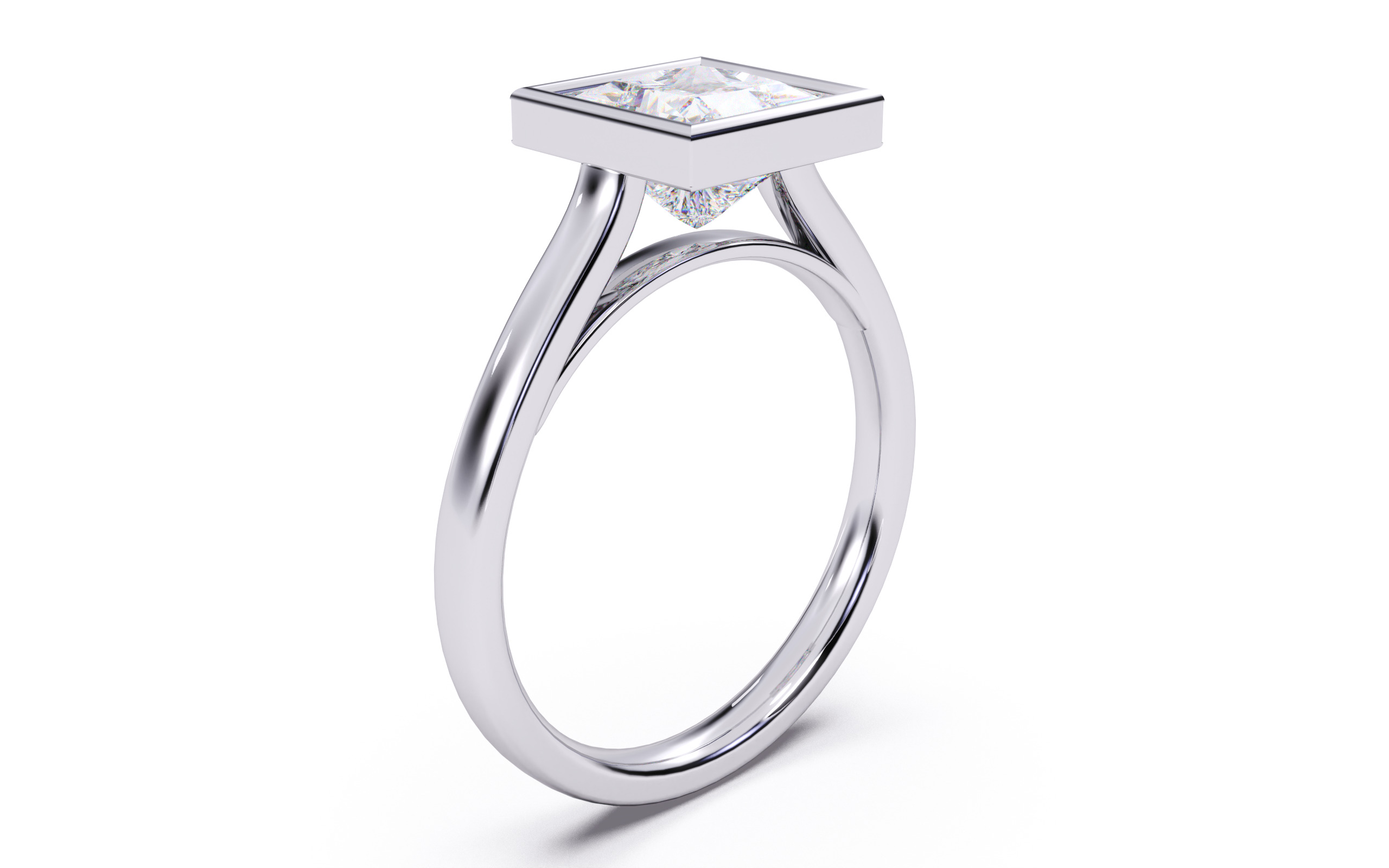 Princess Diamond Bezel Setting Solitaire Diamond Ring 3D print model_14