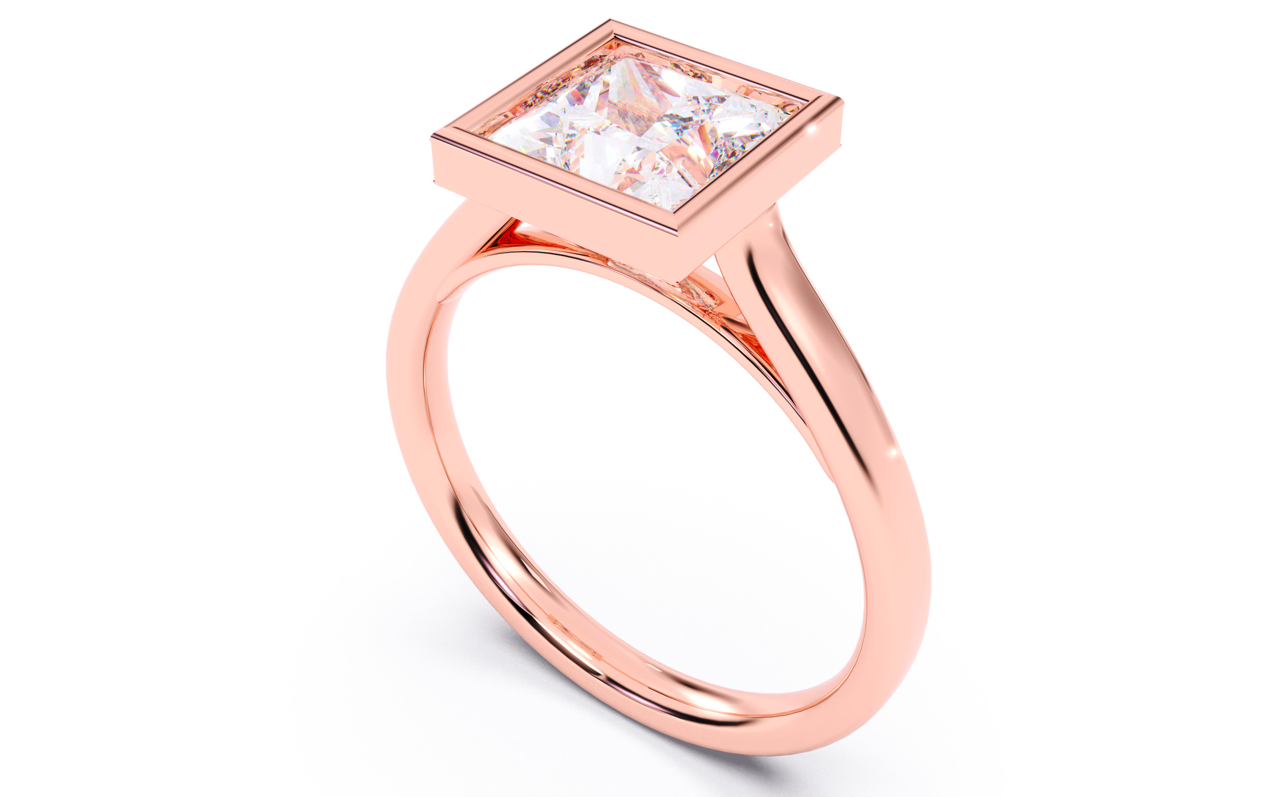Princess Diamond Bezel Setting Solitaire Diamond Ring 3D print model_10