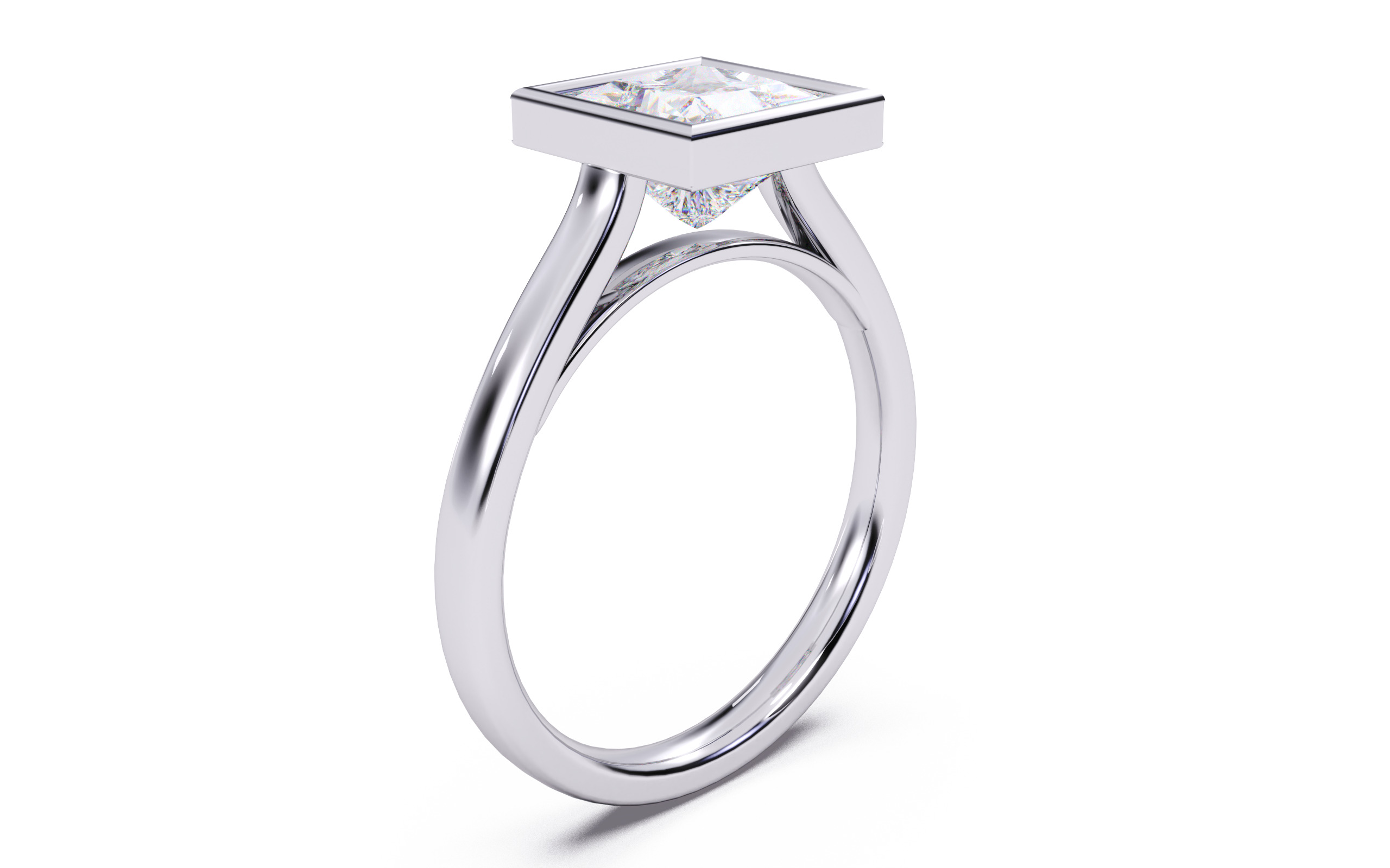 Princess Diamond Bezel Setting Solitaire Diamond Ring 3D print model_15
