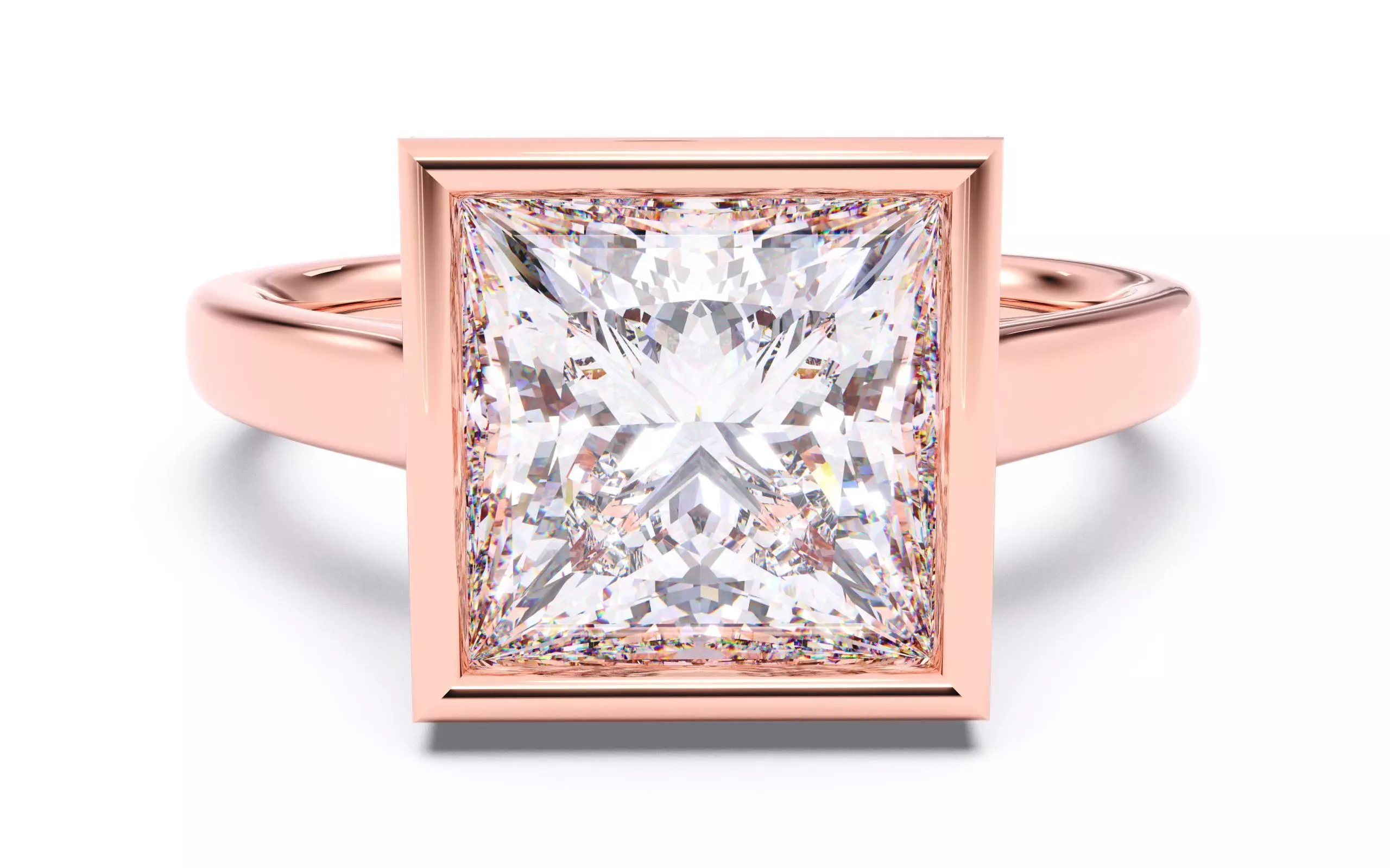 Princess Diamond Bezel Setting Solitaire Diamond Ring 3D print model_0