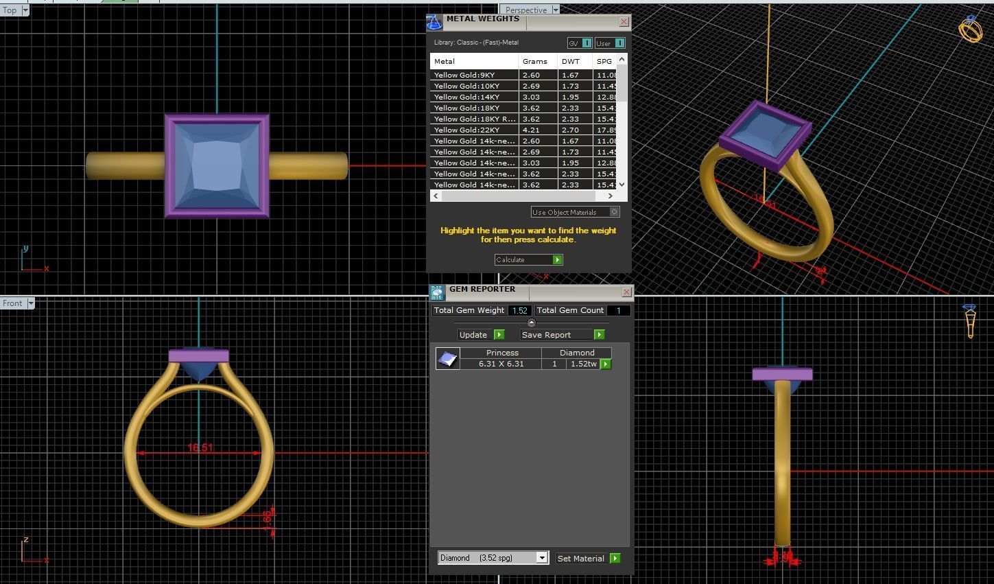 Princess Diamond Bezel Setting Solitaire Diamond Ring 3D print model_3