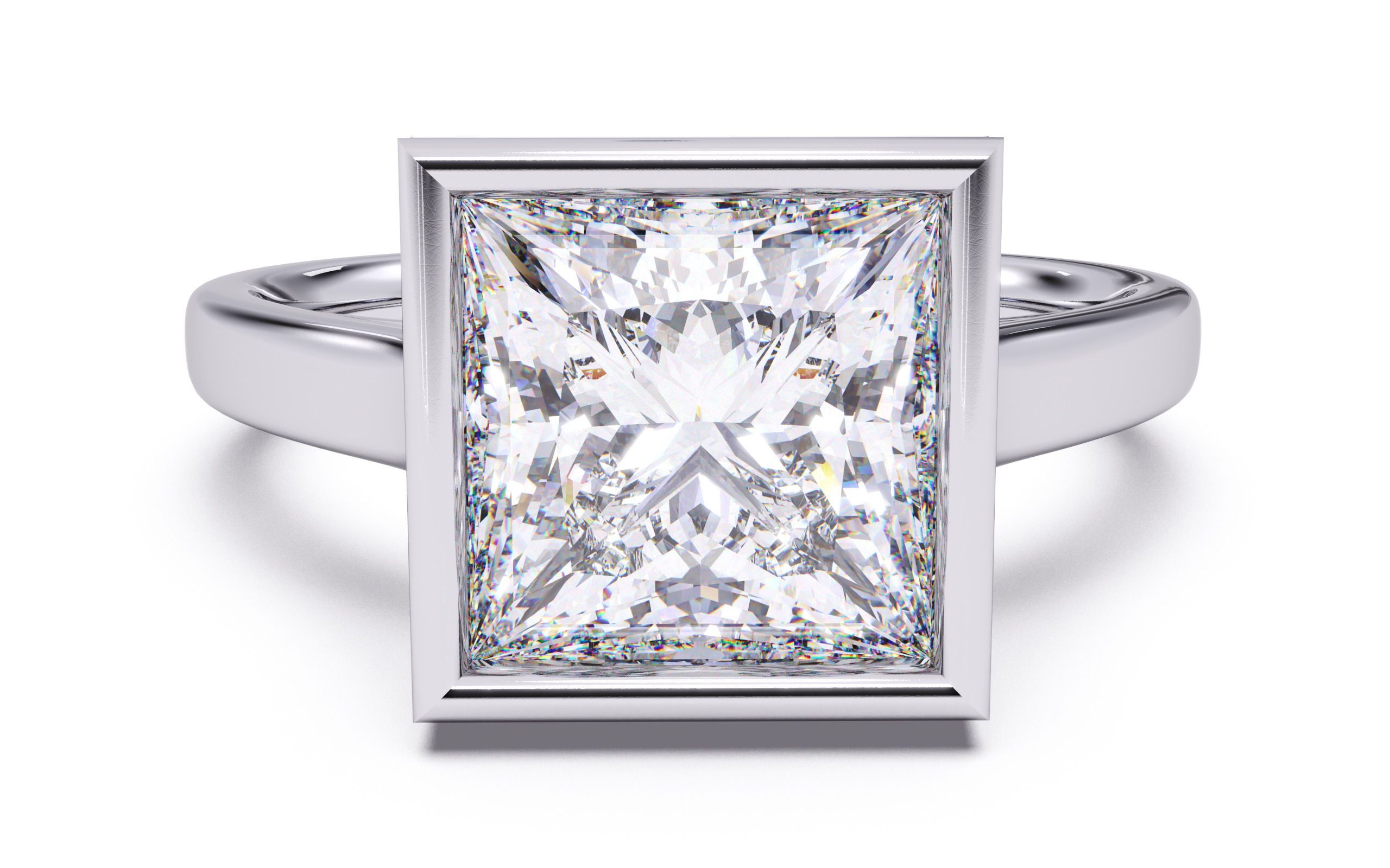Princess Diamond Bezel Setting Solitaire Diamond Ring 3D print model_21