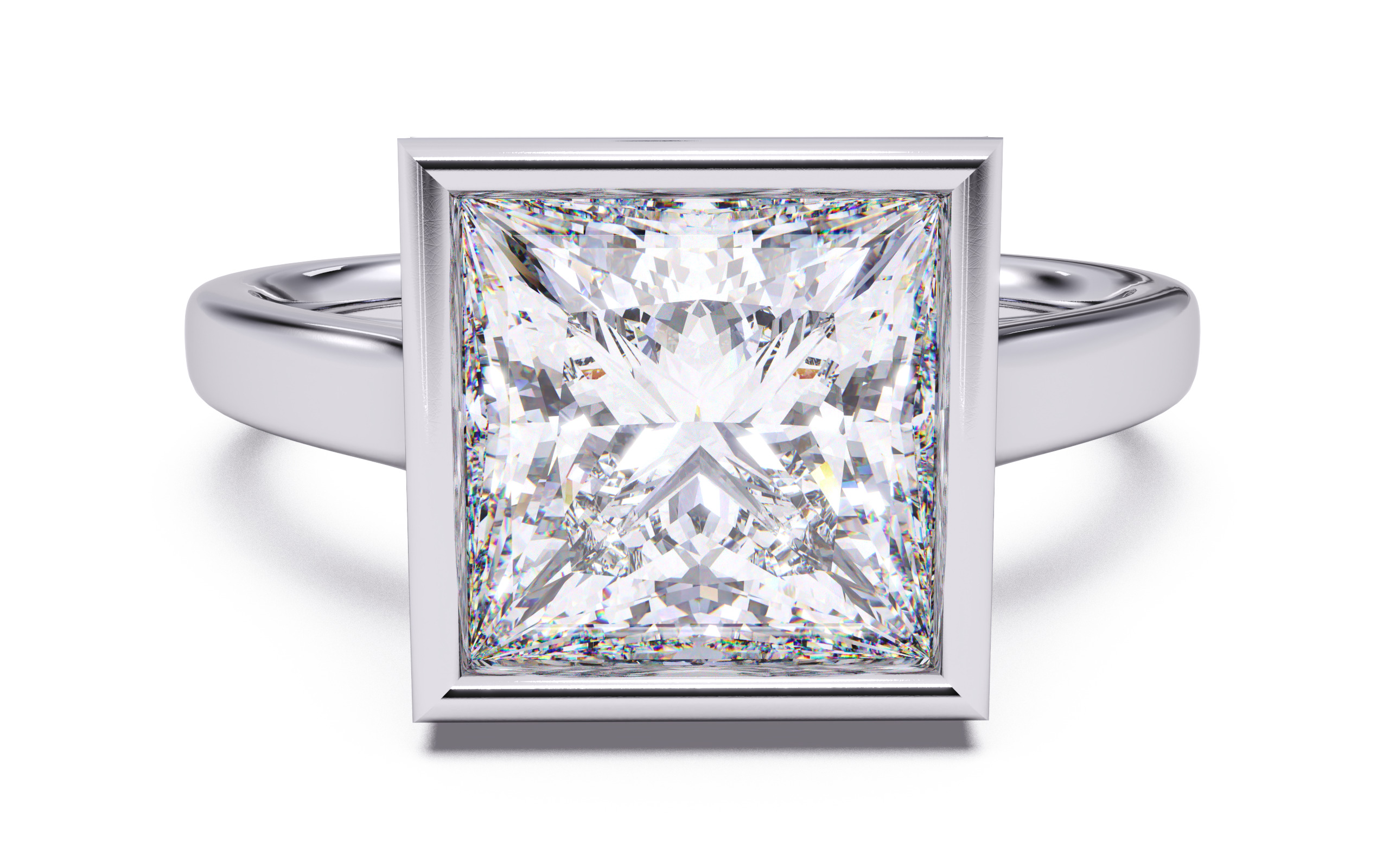 Princess Diamond Bezel Setting Solitaire Diamond Ring 3D print model_2