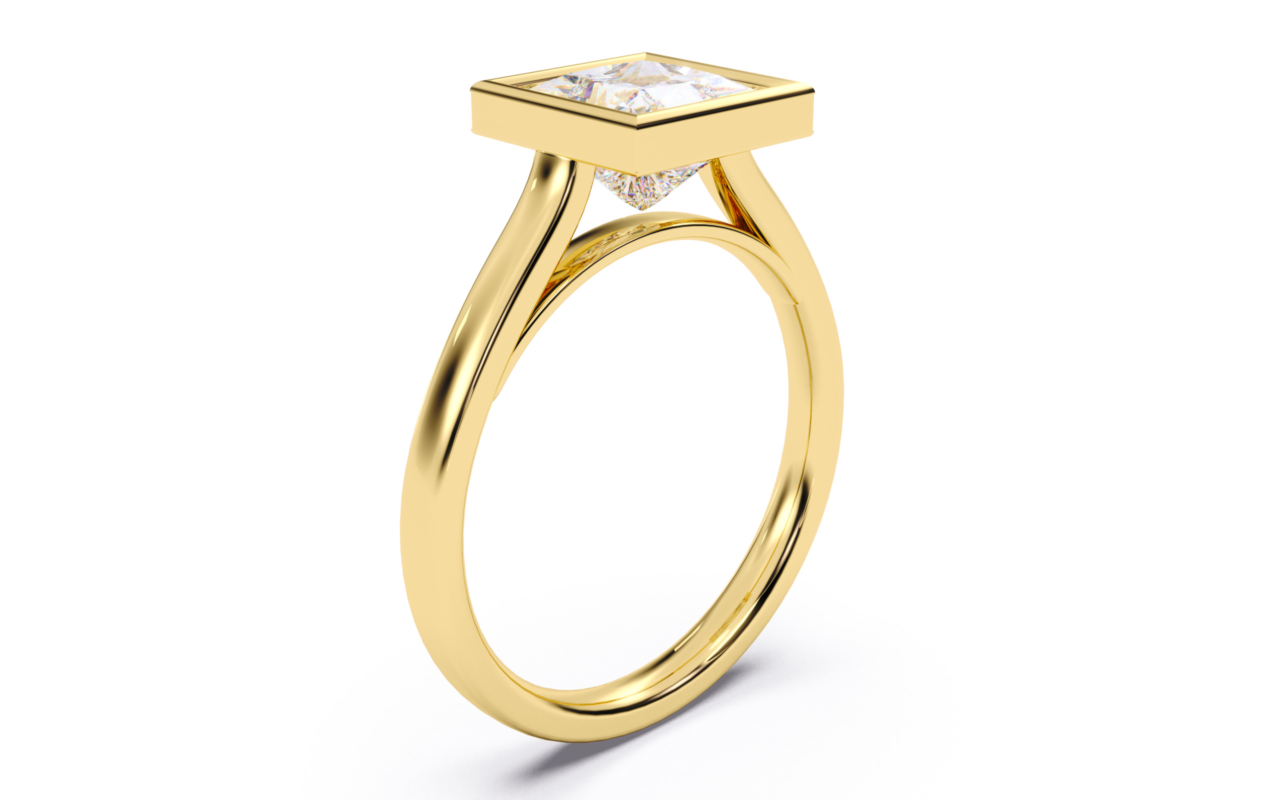 Princess Diamond Bezel Setting Solitaire Diamond Ring 3D print model_16