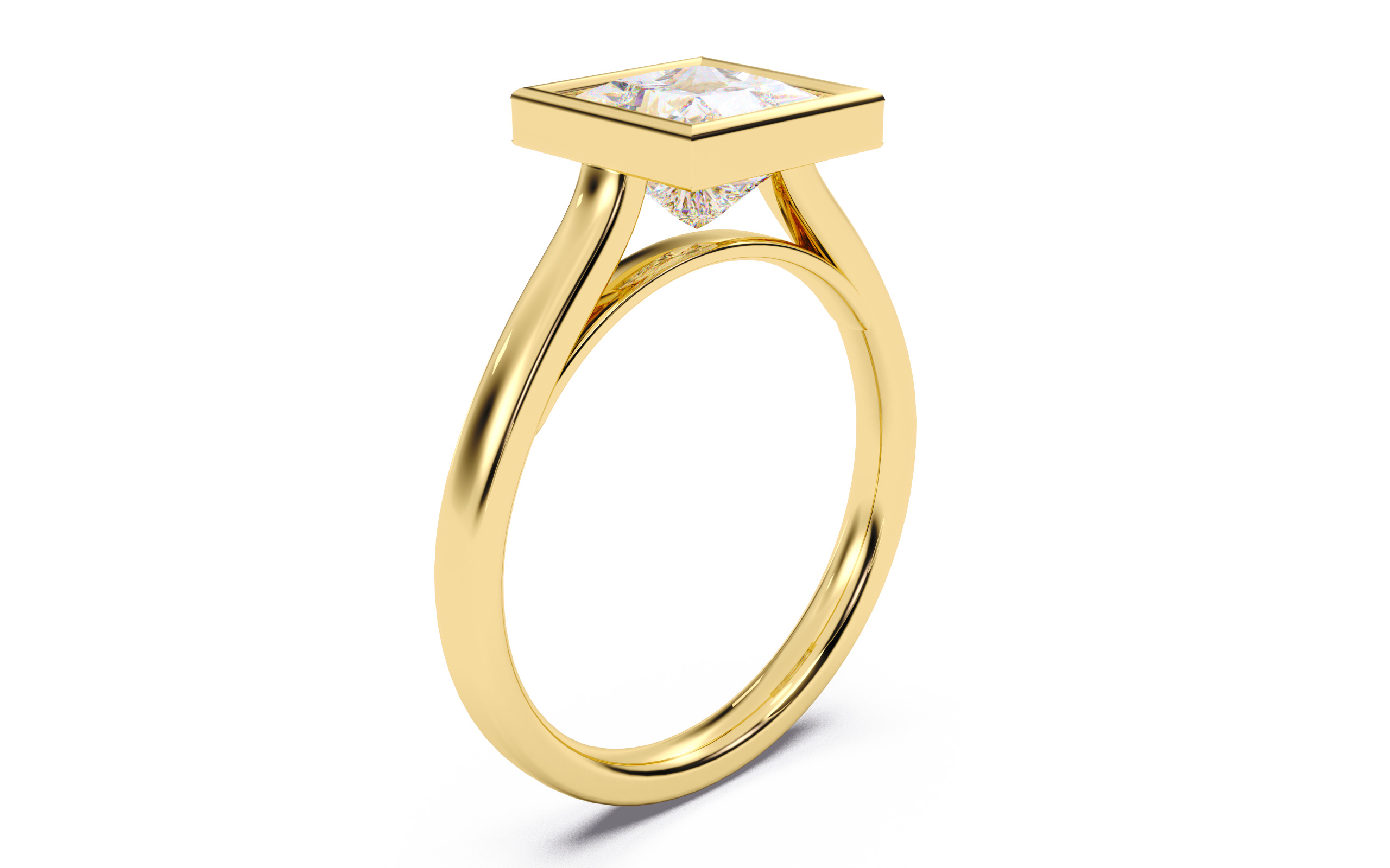Princess Diamond Bezel Setting Solitaire Diamond Ring 3D print model_17
