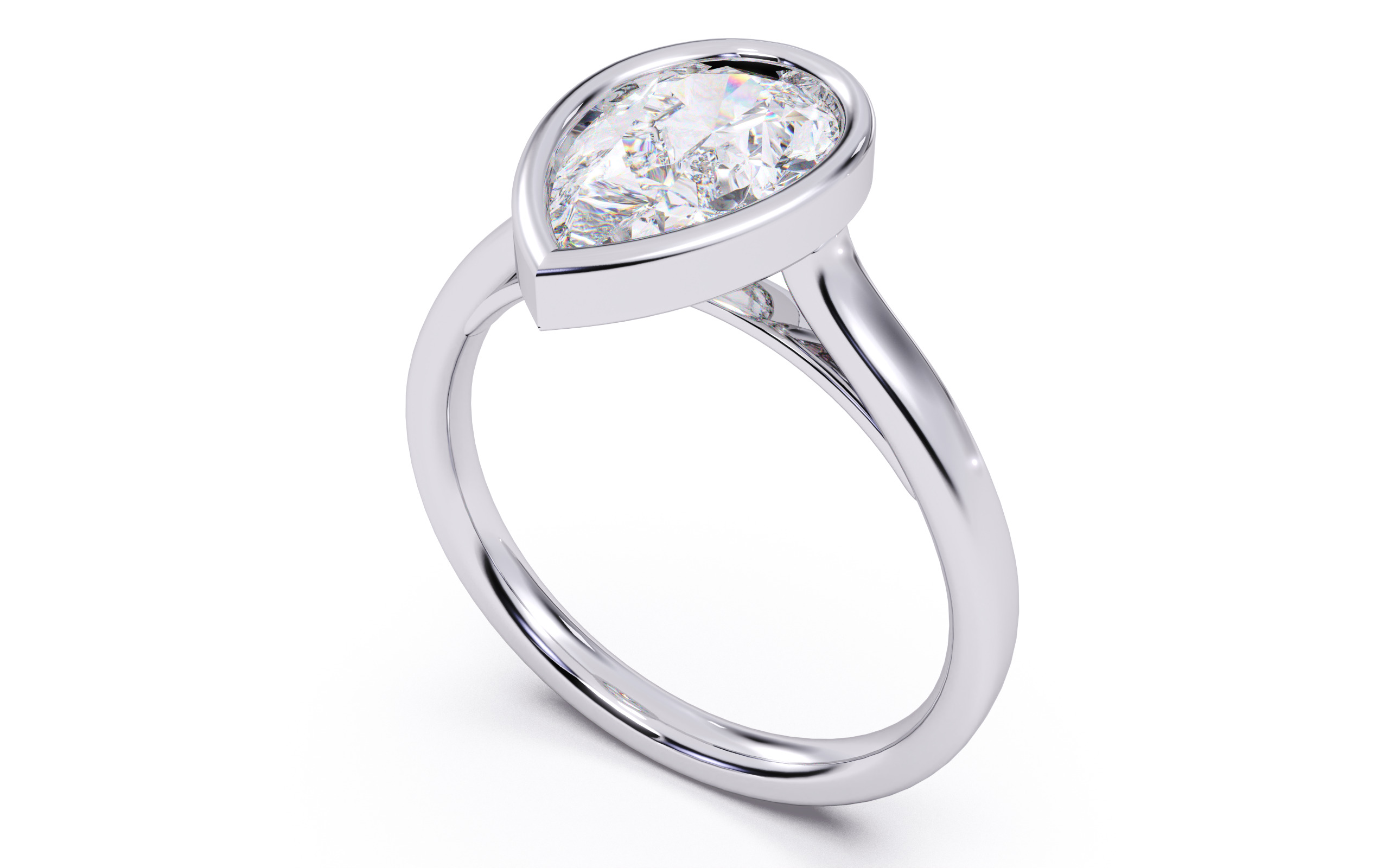 Pear Diamond Bezel Setting Solitaire Diamond Ring 3D print model_12