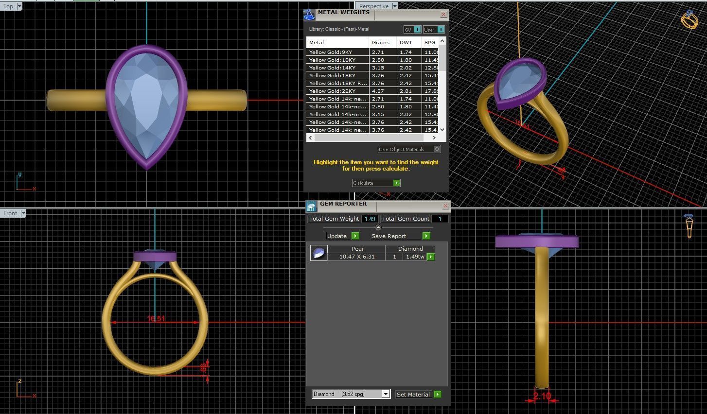 Pear Diamond Bezel Setting Solitaire Diamond Ring 3D print model_3